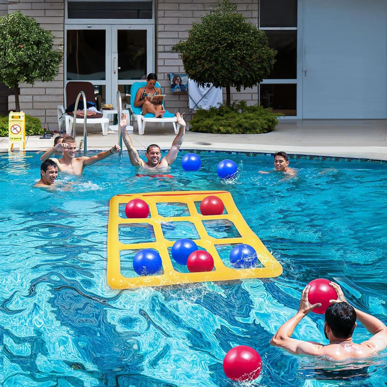 Jeu De Piscine Gonflable Morpion avec 10 Balles pour 2-10 Joueurs Adultes Enfants