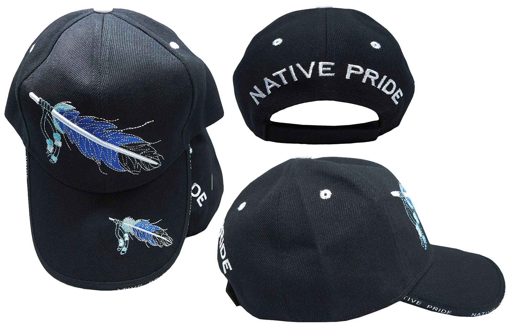 Trade WindsNative American Feather and Beads Native Pride Indian Black 100% Polyester Adjustable Embroidered Baseball Cap Hat