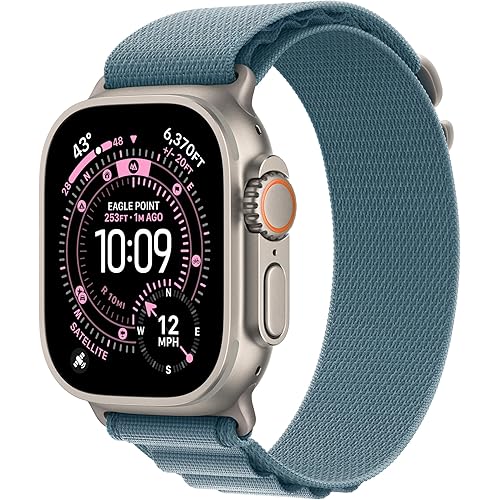 Apple Watch Ultra 3 [GPS + Cellular 49mm] Running & Multisport Smartwatch w/Rugged Titanium Case w/Light Blue Alpine Loop - M. Satellite Communications, Advanced Health & Fitness Tracking