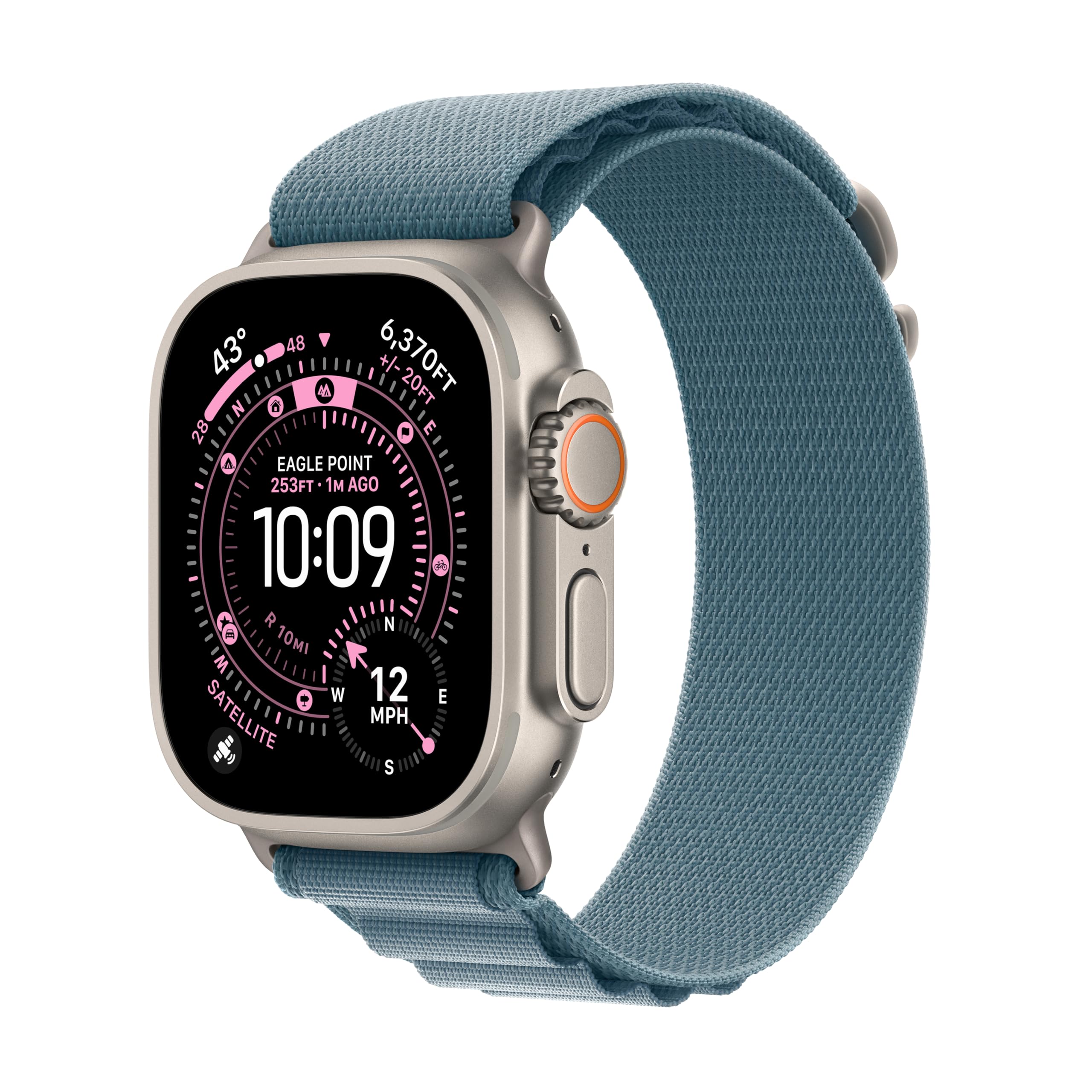 apple watch ultra 3 [gps + cellular 49mm] running & multisport smartwatch w/rugged titanium case w/light blue alpine loop - l. satellite communications, advanced health & fitness tracking