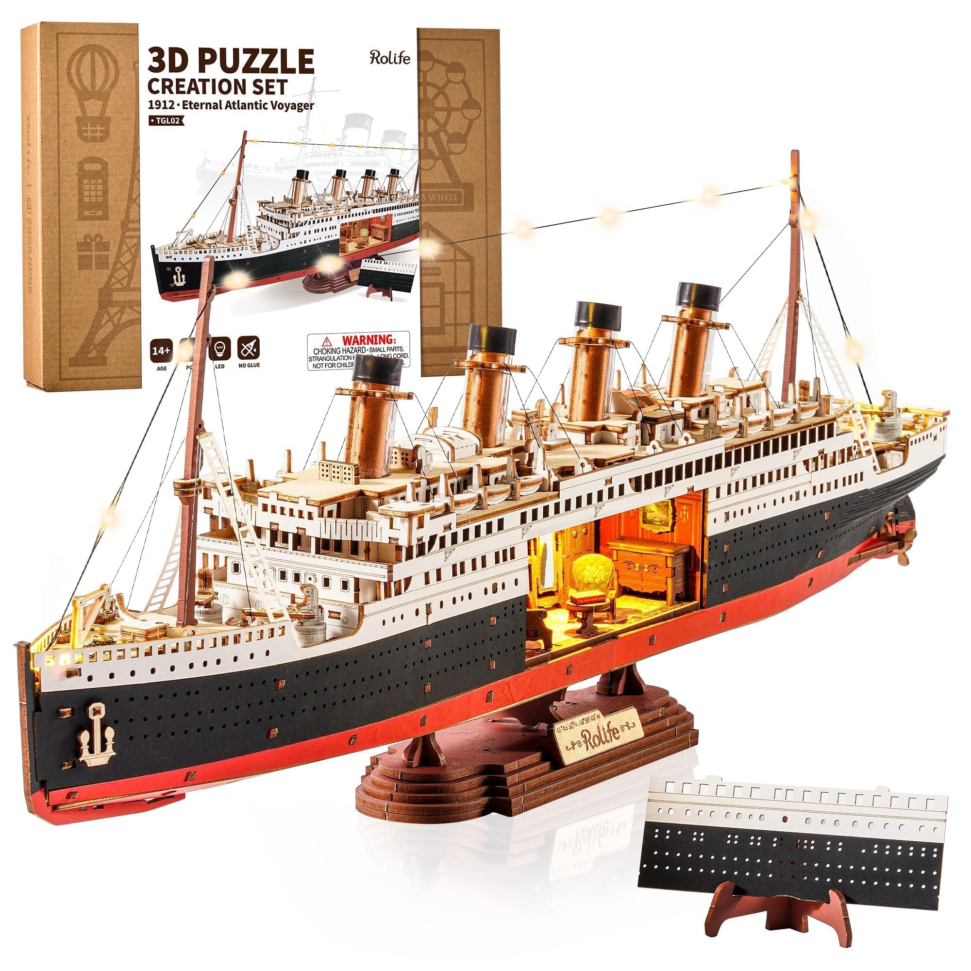 Rolife 3D Wooden Puzzle Titanic Model Ship Kit 19.5" 433Pcs LED | DIY Wooden Craft Model…