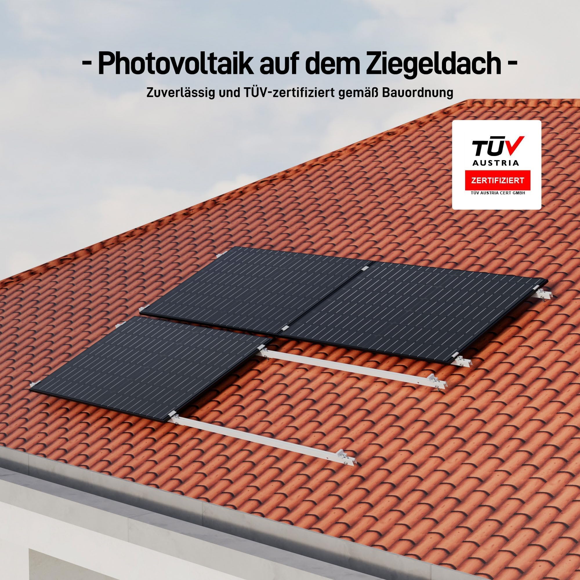ALLDREI® All in One 2000W Balkonkraftwerk mit Speicher 3,84 kWh, Ultra X mit 4 MPPT, 4×500W Full Black Bifaziale Solarmodule, 2300W Dual AC-Anschlüsse, Mit Ziegeldachhalterung(0% MwSt)