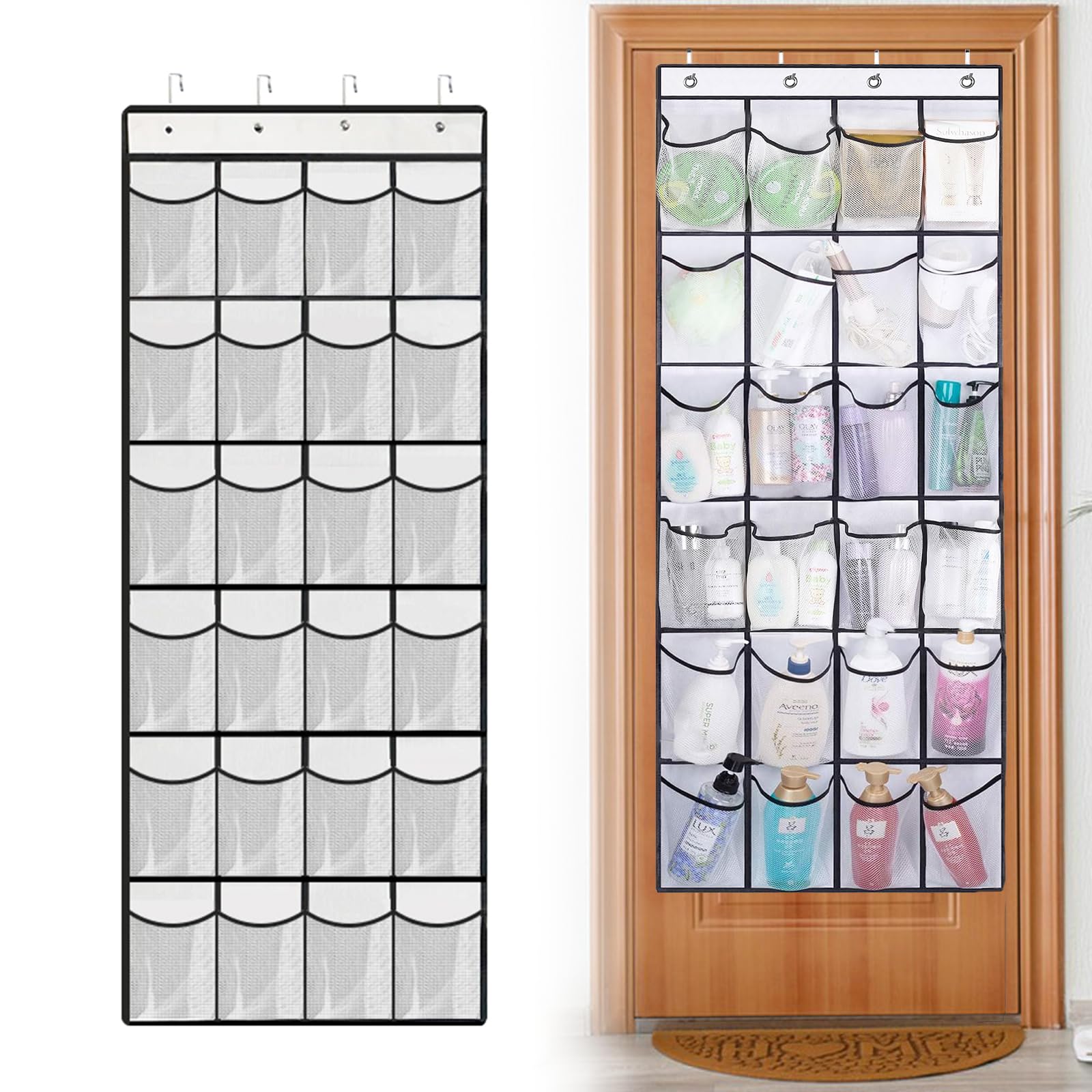 Over Door Storage Organiser with 24 Large Mesh Pockets, Space Saving Hanging Shoe Rack for Wardrobe, Closet, Bedroom, Dorm Room, Perfect for Organising Shoes, Accessories, Toys