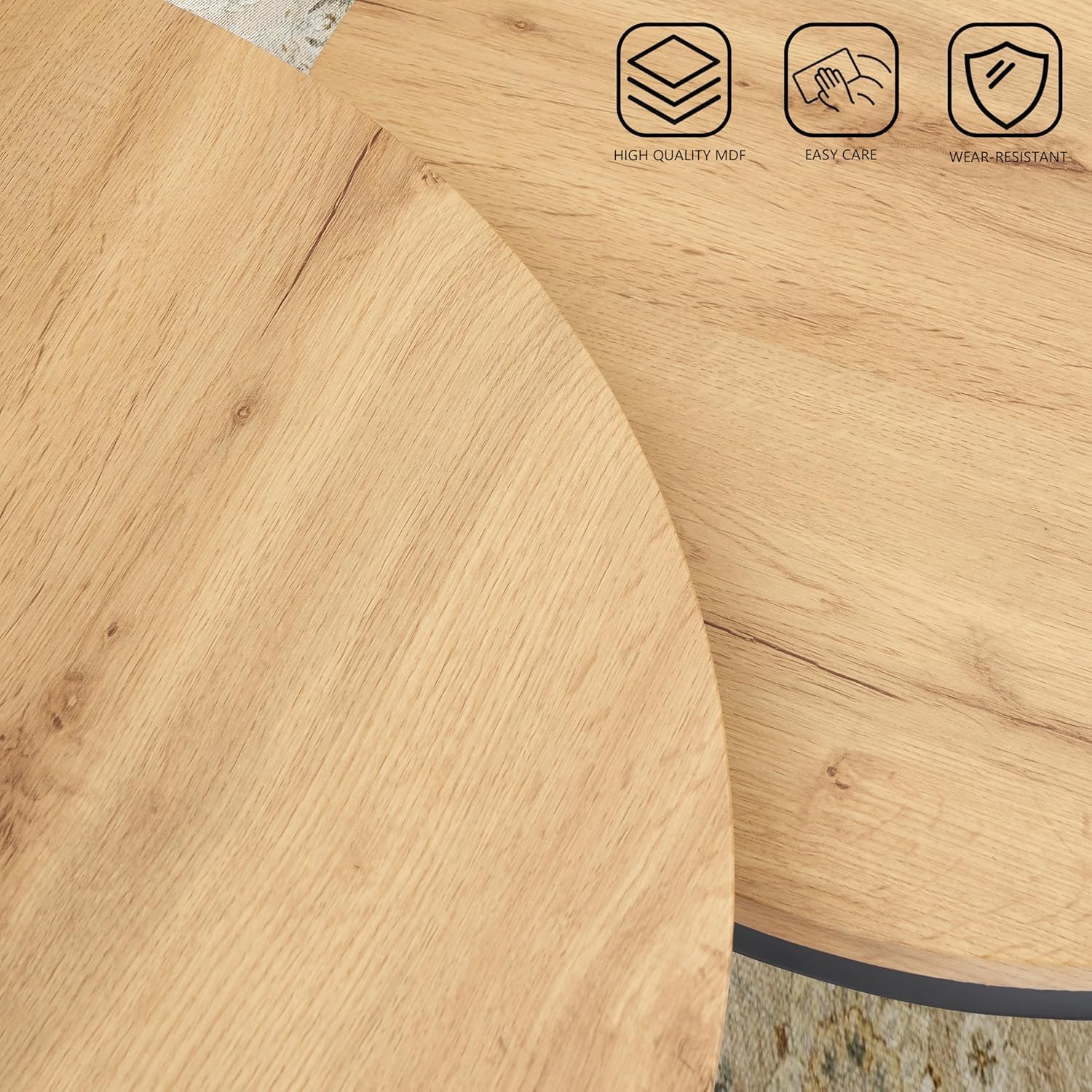 Beistelltisch Rund 2er Set Kleiner Couchtisch Rund Couchtisch Schwarz Holz mit Schwarzem Metallgestell, Wohnzimmertisch Rund Sofatisch für Wohnzimmer Schlafzimmer Büro, 50+40 cm