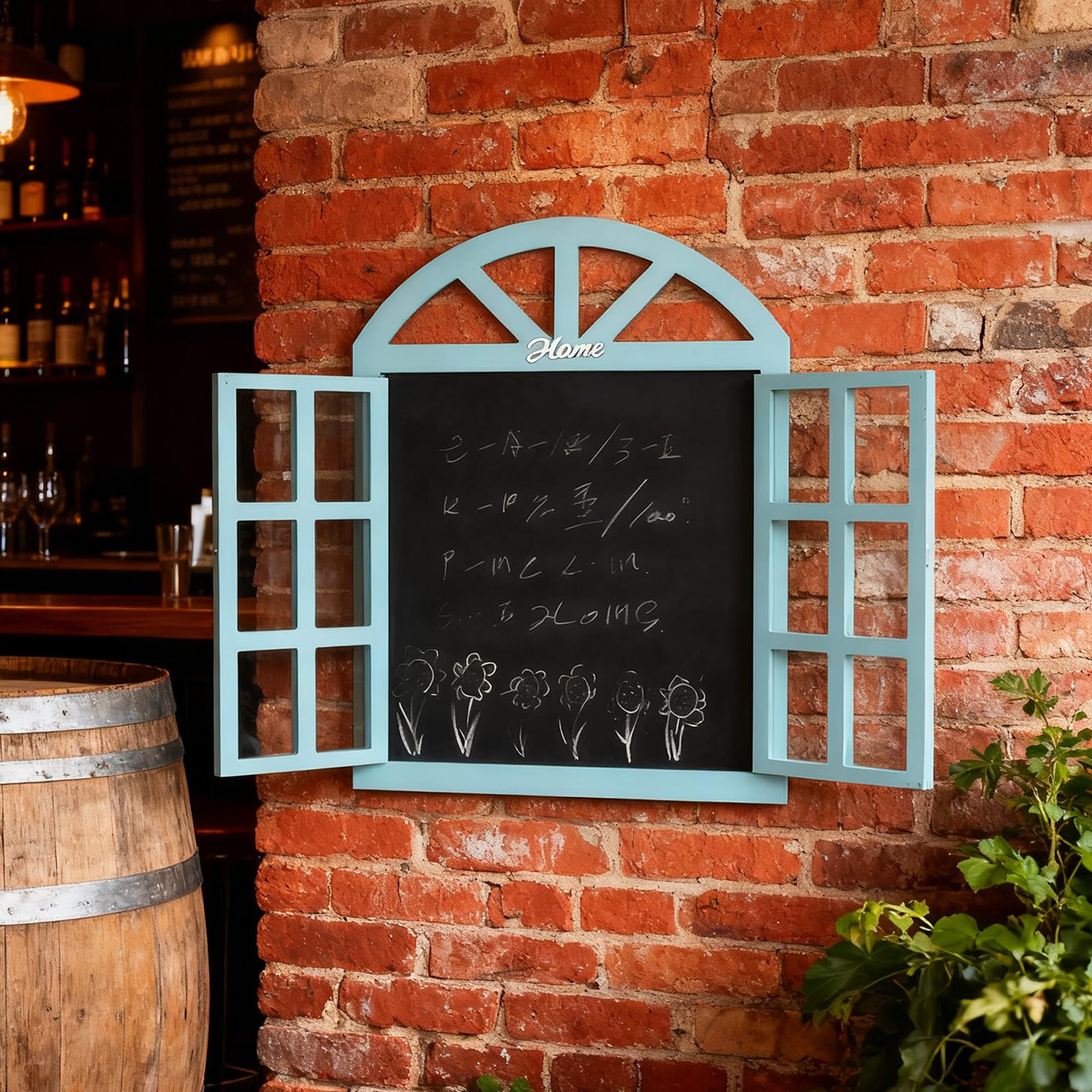 Zerodis Hängendes Kreidetafel-Schild, Massivholz, Löschbare Oberfläche, Flexible Installation, Fensterrahmen, Hängende Nachrichtentafel für die Dekoration von Cafés (7702A-01)