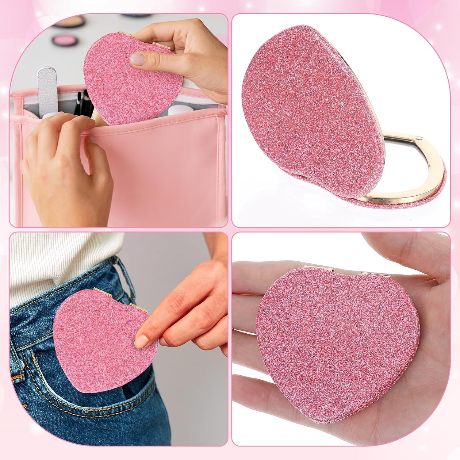 Servewell Mini Specchi Decorativi A Forma Di Cuore - Confezione Da 10 (5 Da 5 Cm + 5 Da 4 Cm), Acrilico Infrangibile Rosa, Con Adesivi