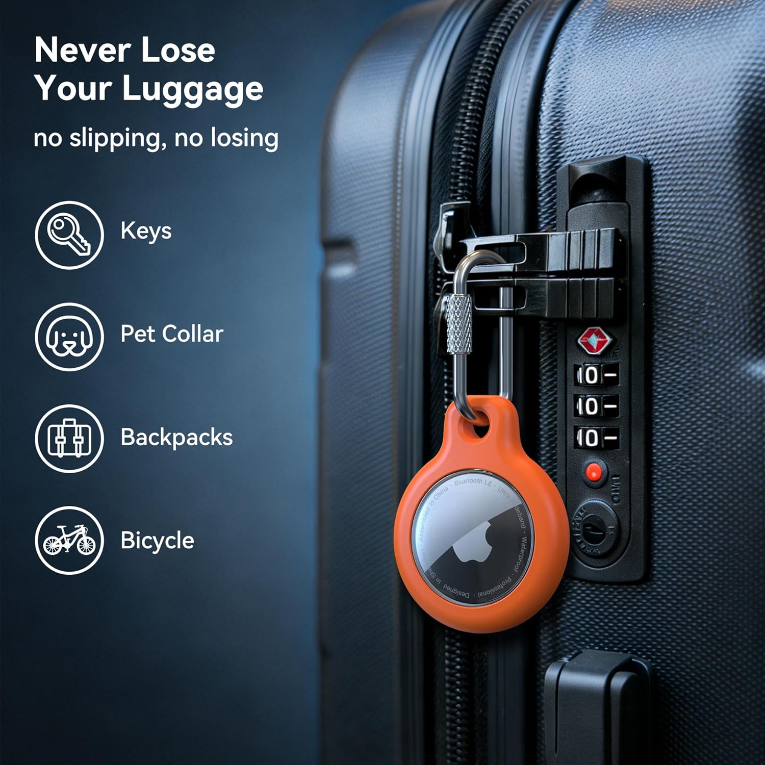 for AirTag Holder - 4 Pack for Apple Tags 1st & 2nd Generation [Screw Lock Carabiner] [Waterproof & Lightweight Cover] for Pets, Keys, Luggage, Backpacks (Black, White, Orange, Blue) - Image 5