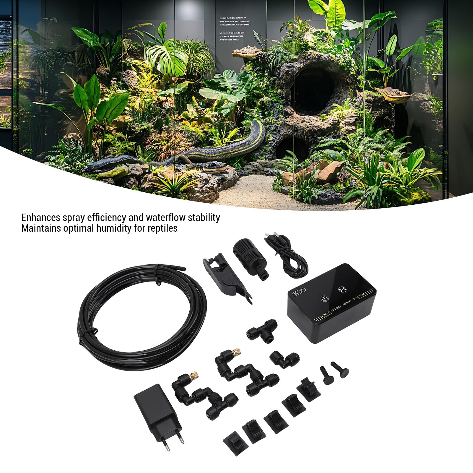 Smart Reptile Mister System, Timer-Funktion, automatischer Terrarien-Reptilienvernebler mit Kupferdüsen