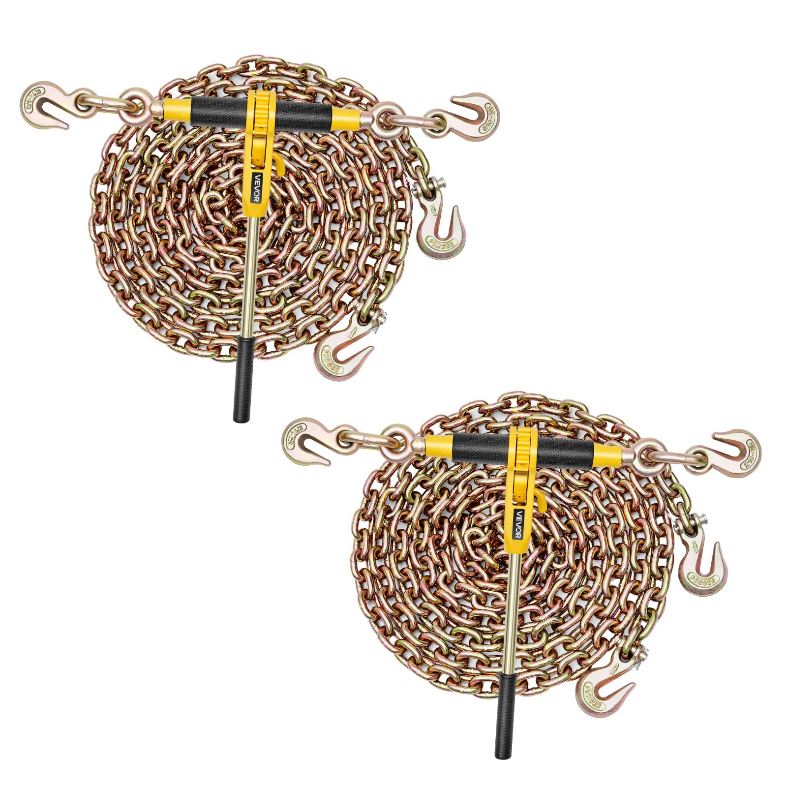 VEVOR Tendeur à Cliquet avec Chaîne G80 8 mm x 3,9 m, Chaîne d'Arrimage à Tendeur de Capacité de Charge 3628 kg pour Sécurisation des Charges, Transport, Remorquage et Travaux Forestiers, Lot de 2