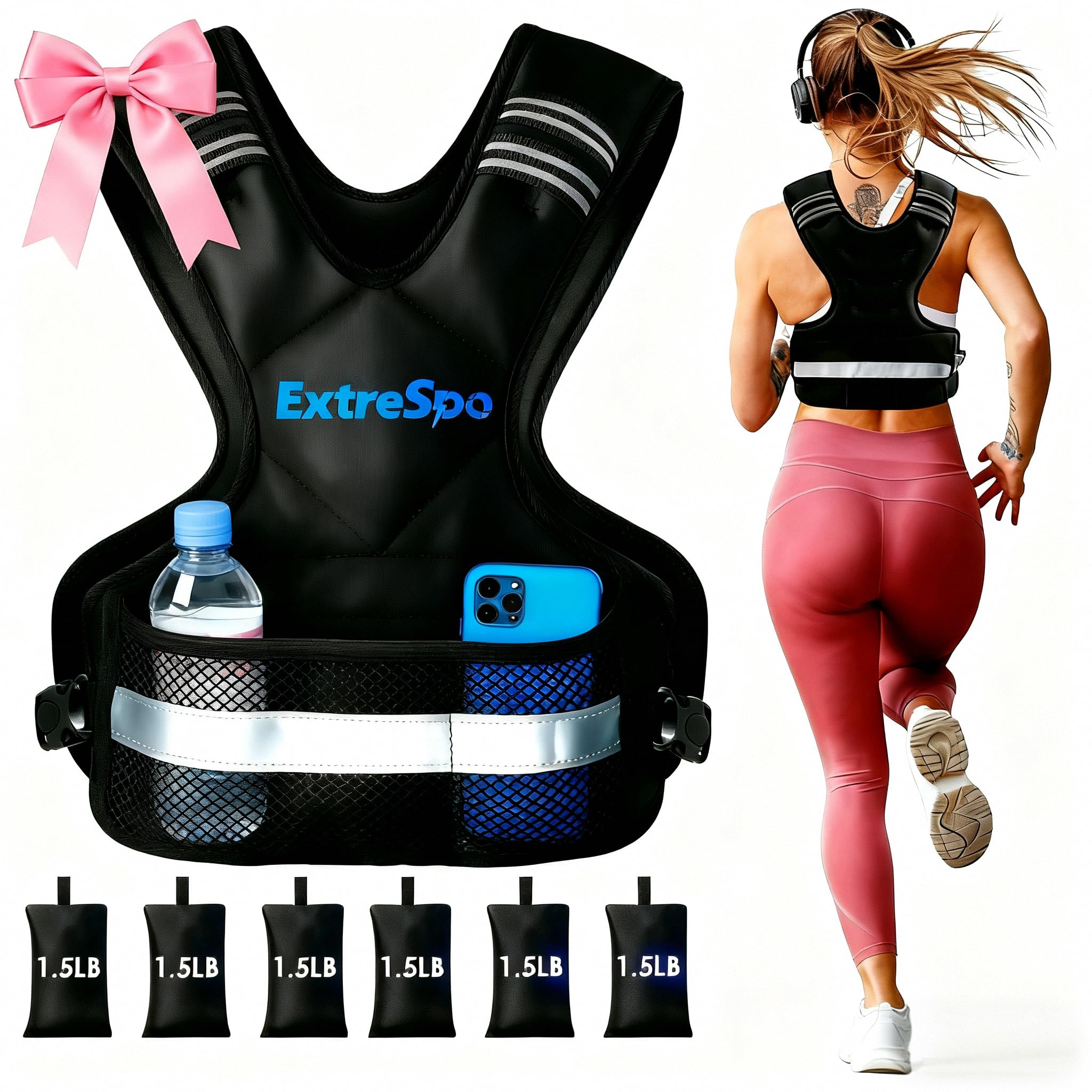 Adjustable Weighted Vest for Women and Men 4-10lb 11-20lb 20-32lb Weight Vest with 6 Ironsand Weights Body Weight