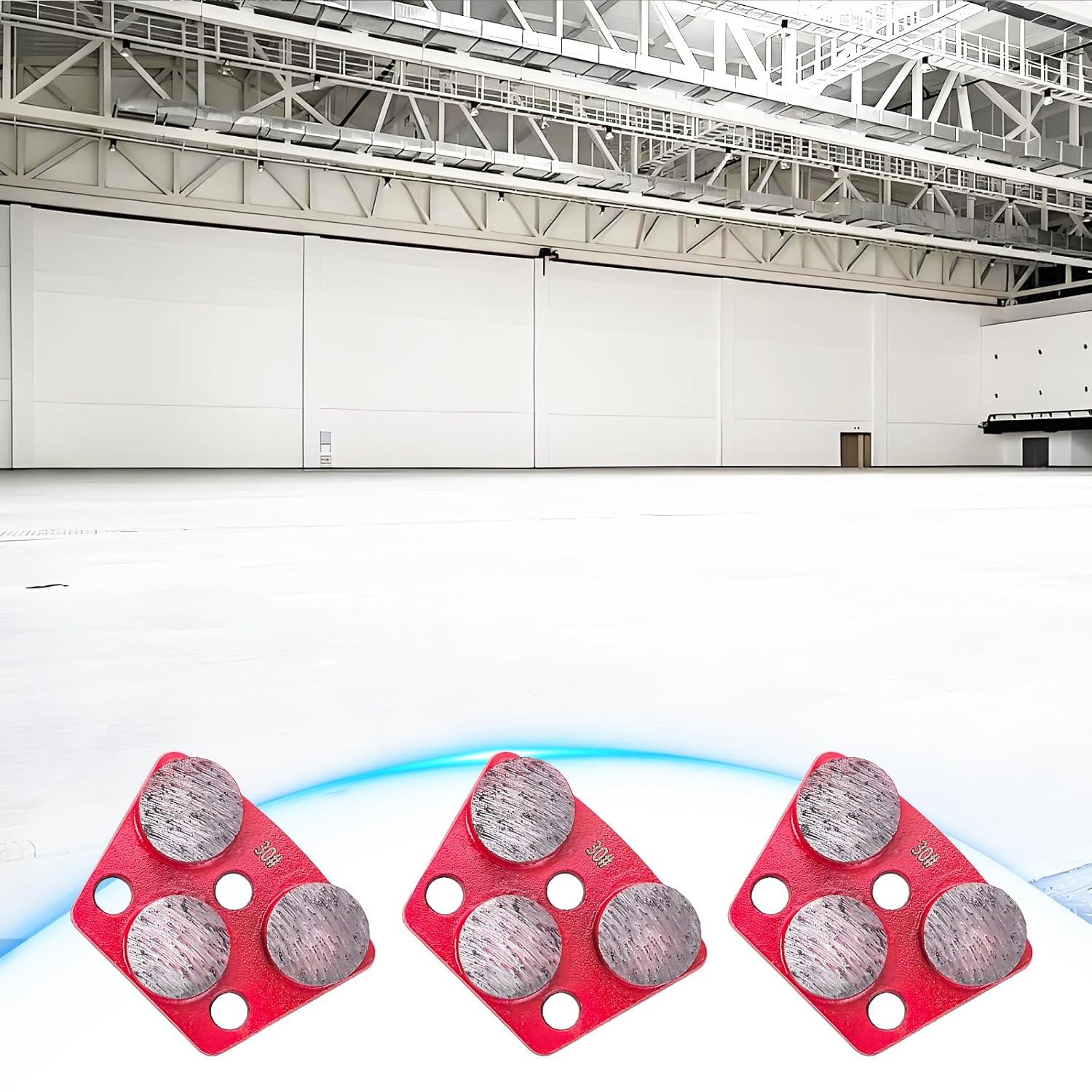 3Pcs Trapezoid Diamond Grinding Disc, 30 Grit Floor Grinding Pad Concrete Grinding Disc with M9 Mounting Hole, for Granite Stone Marble Floor Grinder or Polishing (3 Cylindrical Teeth-Red)