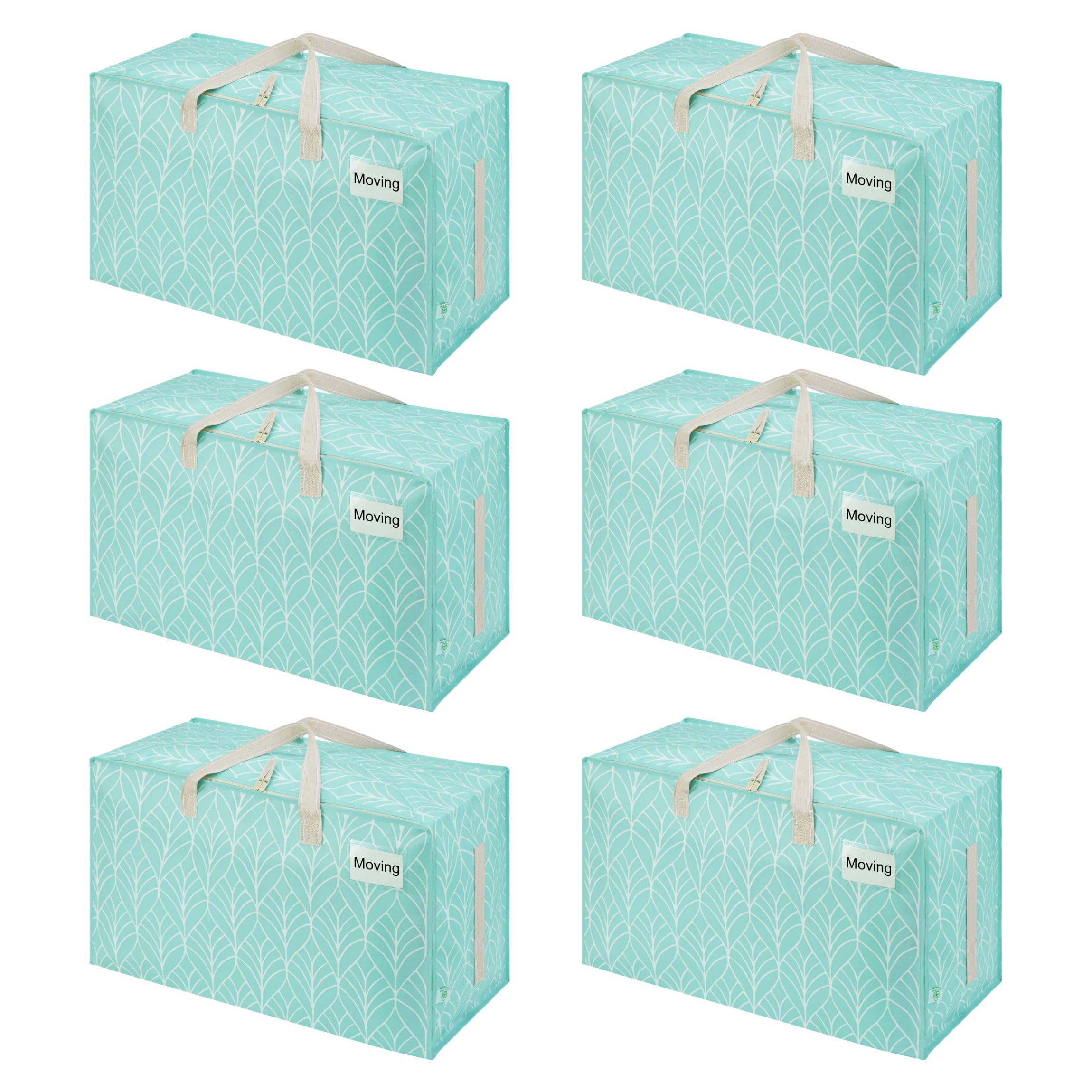 VENO 6 Pack Heavy-Duty Oversize Large Storage Bag with Zips for Moving, Clothes Storage, Laundry Bag, Packing, House Solutions, Water-Resistant (Evergreen, 6 Pack)