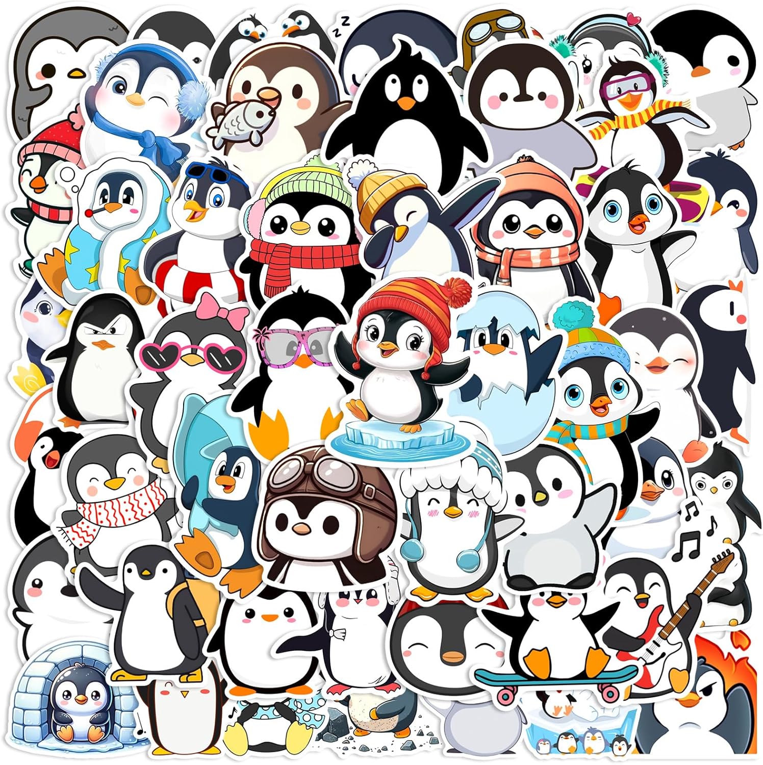 Cute Penguin Stickers, 60Pcs Funny Penguins Animals Decals for Decor Laptops, Zumkjde Cartoon Lovely Penguin Vinyl Tags Sticker for DIY Bumper Window Guitar Scrapbook