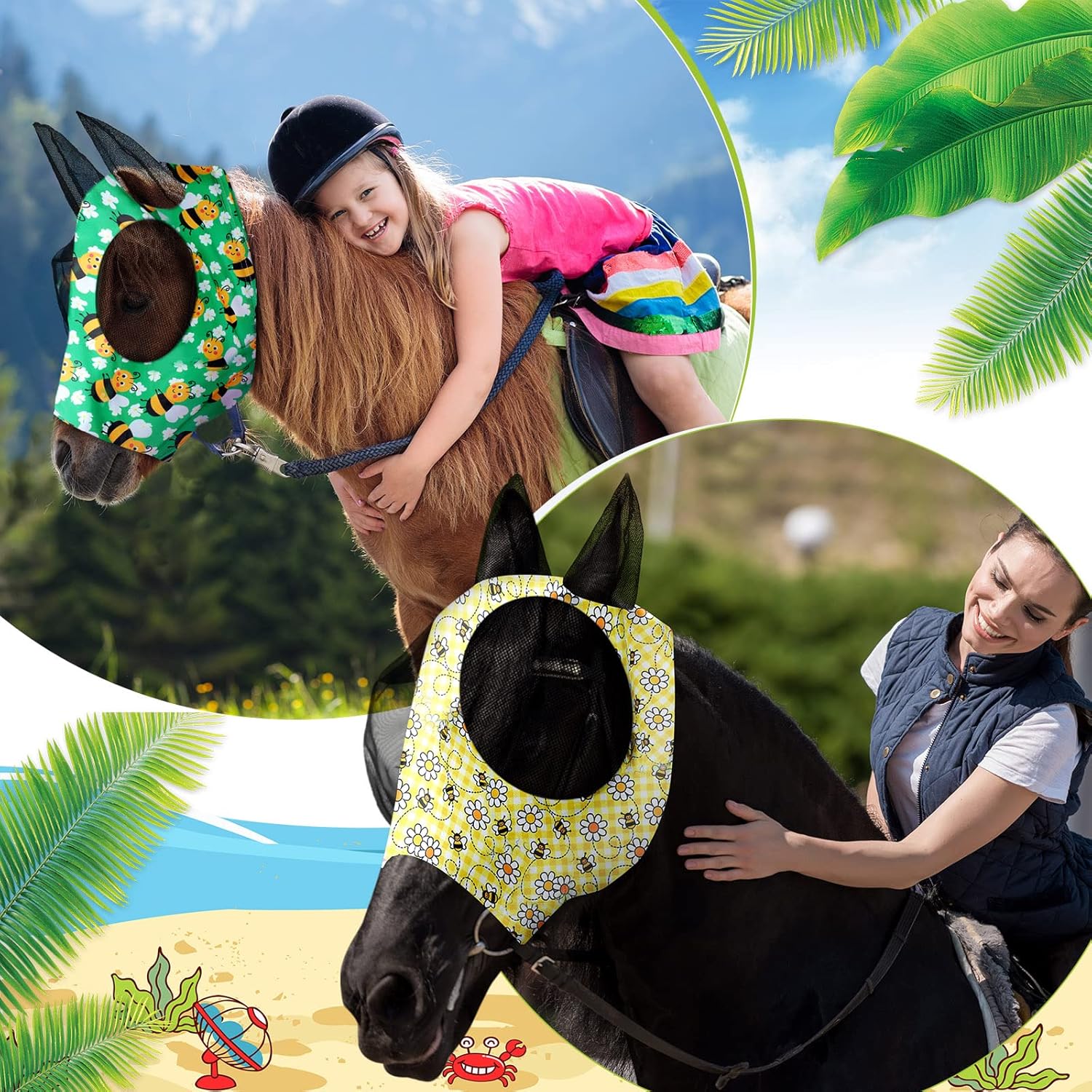 6 Pcs Horse Fly Mask Smooth and Comfortable Fly Masks for Horses with Ears Elasticity Horse Face Mask Horse Masks Covering for Horses Riding Supplies (Floral, Large) : Pet Supplies