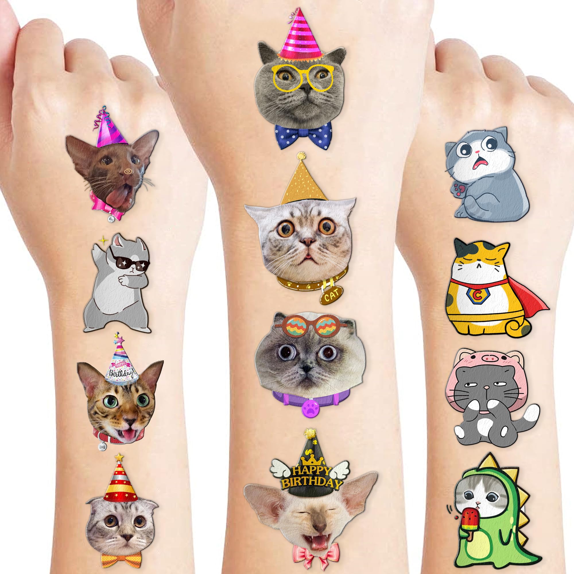 91TATTOOS 96 wstępnie wyciętych tymczasowych tatuaży dla kotów i zwierząt domowych dla dzieci pamiątki artykuły i dekoracje na przyjęcie urodzinowe urocze motywy fałszywe naklejki z tatuażami C