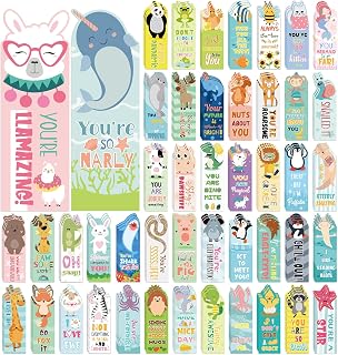 144 Pcs Bulk Animal Pun Bookmarks 2 x 6 Double Sided Page Markers with Funny Words Cute Assorted Forest Sea Animal Motivational Bookmarks for Kids Back to School Gifts Reading Birthday Teacher Reward