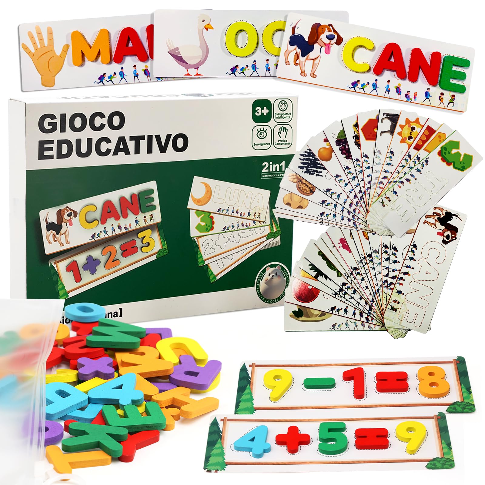 Felly Giochi di Ortografia Italiano 2 3 4 5 Anni, Gioco Educativi per Imparare i Contare, Giocattoli Montessori per Bambini, Autismo Giochi Bimba Bimbo Regali di Compleanno, 32 Flash Cards