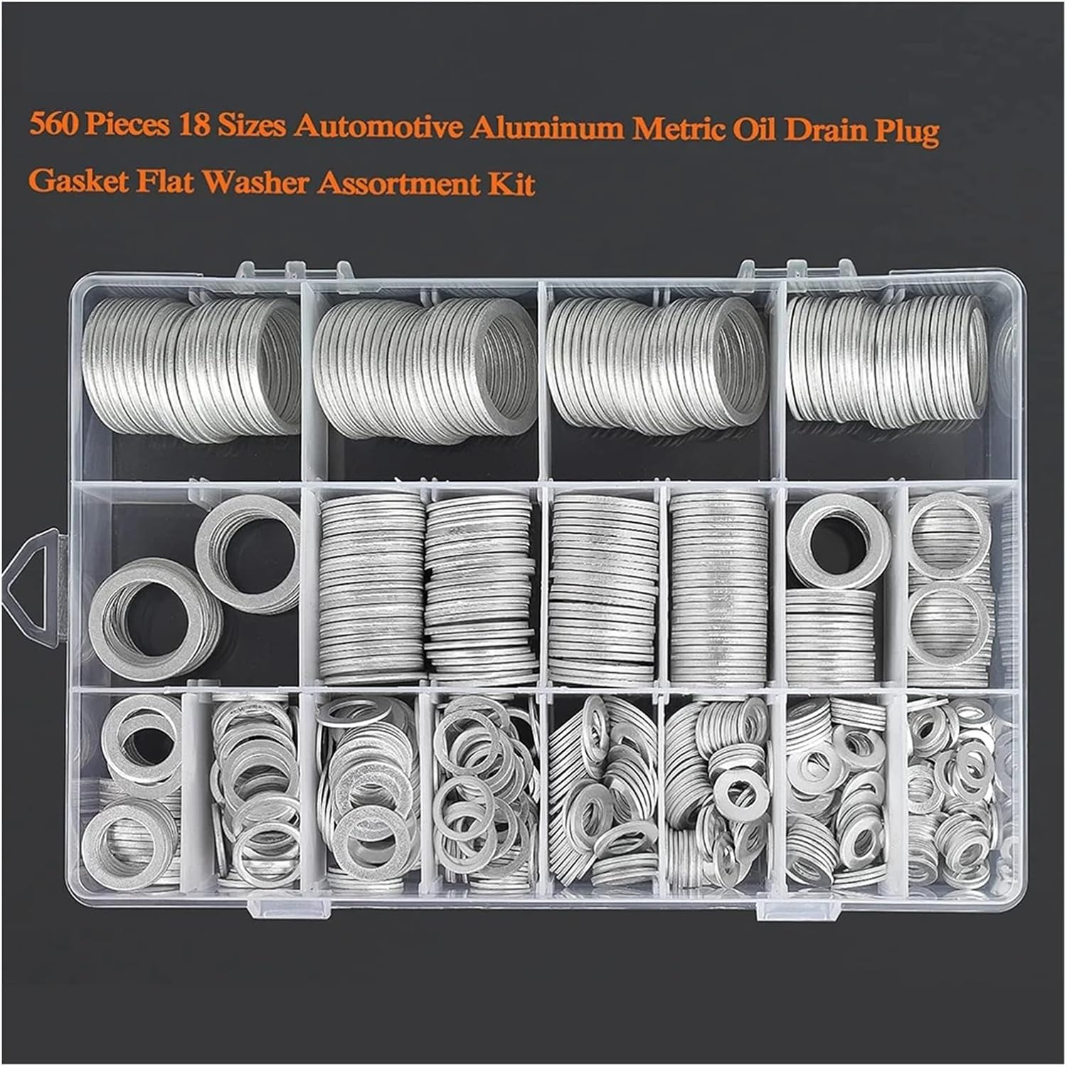 560 Pieces of 18 Size Automotive Oil Drain Plug Gasket, Oil Proof Washer, Aluminum Flat Washer Combination kit (M6-M24)
