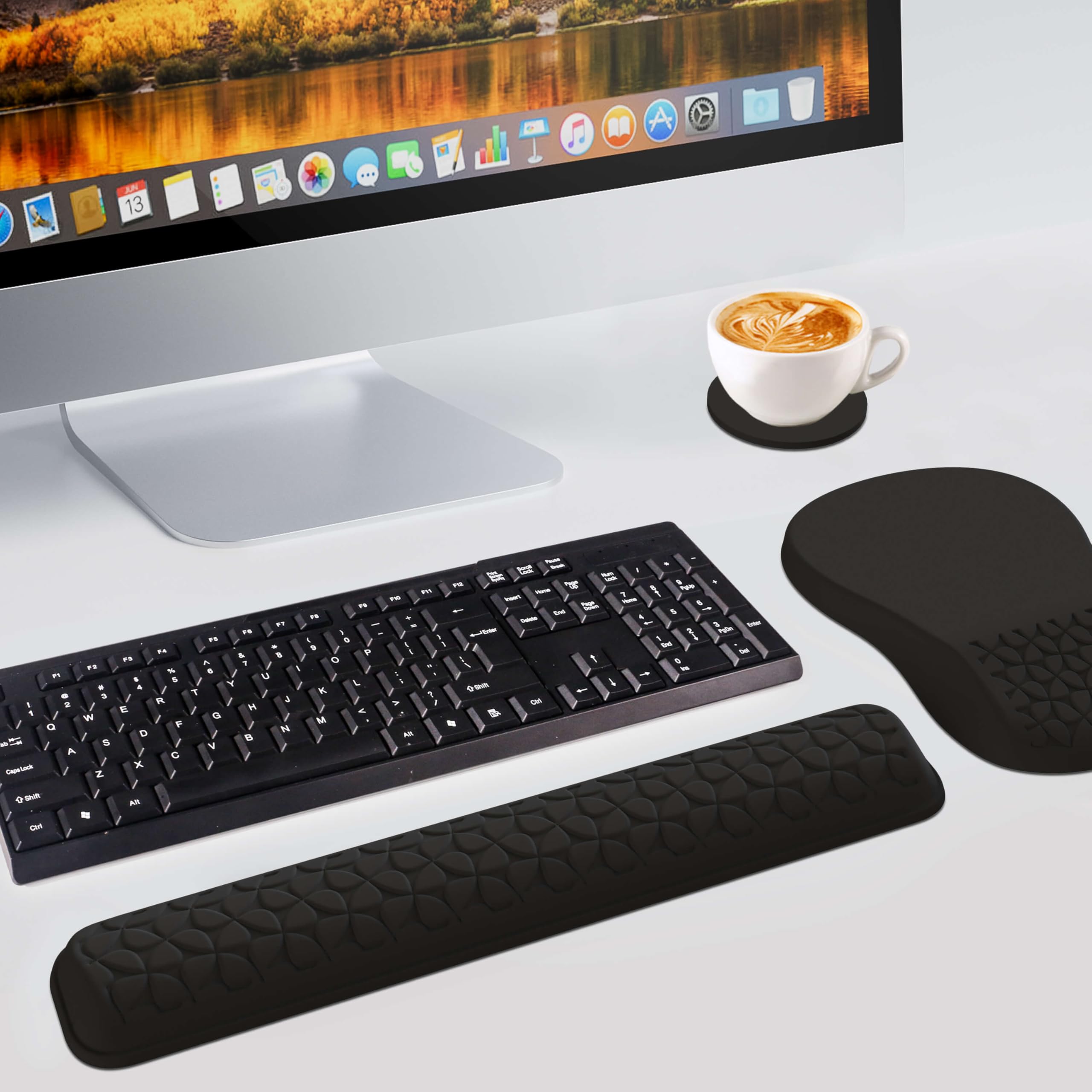 Mekass Set 3 in 1 con tappetino per mouse ergonomico e poggiapolsi per tastiera, in memory foam super morbido, supporto per il polso per tastiera del computer, braccioli antiscivolo per digitare