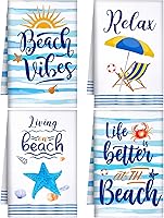 Vista 1 de Tegeme 4 toallas de cocina de playa, paños de cocina de secado rápido, absorbentes, para hornear, ropa costera azul, para limpieza diaria del hogar