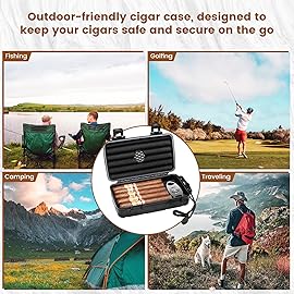 Flauno Travel Cigar Humidor Case - Portable Cigar Box with Humidifier Disc & Cigar Cutter | Waterproof | Airtight | Durable (Holds up to 10 Cigars)