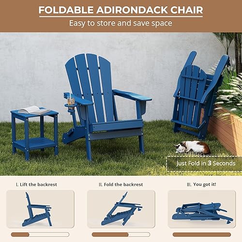 Miniatura 5 de BRIOPAWS Juego de 2 sillas plegables Adirondack  Plástico HDPE  Silla para hoguera  Portavasos  Respaldo curvado  Todo clima  para patio trasero al