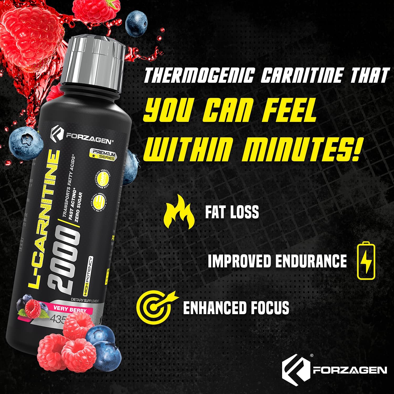 Forzagen L- Carnitine 2000 - New Liquid L Carnitine with Vitamin B6 | Acetyl L-Carnitine | L-Tartrate | 30 Servings (Very Berry) : Health & Household