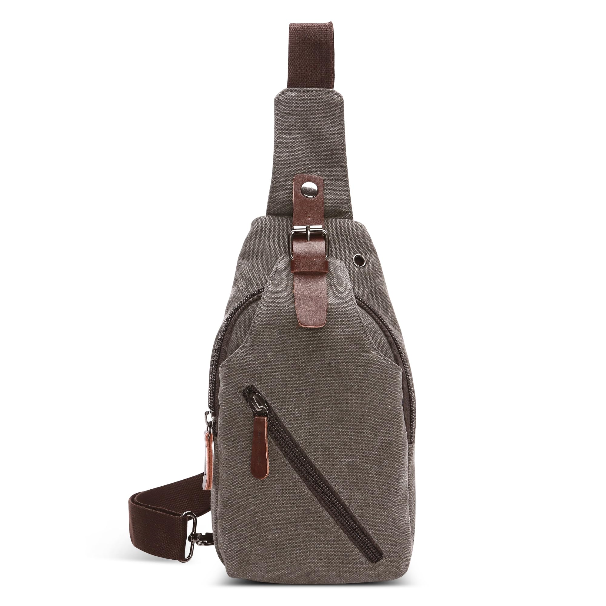 Hombre Bolsa de Pecho Pequeña Bolsa Mensajero para 7.9 Pulgada iPad con Orificio para Auriculares Adecuado Viajar Montañismo Trabajar Casuale Lienzo Cómodo Bolso Bandolera Hombre Gris