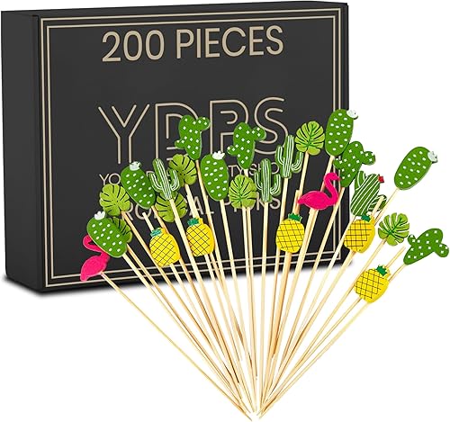 Miniatura 1 de 200 palillos de cóctel tropicales  palillos de bambú de 4.7 pulgadas, decoración de flamenco, palillos de cóctel, palillos de cóctel para bebidas,