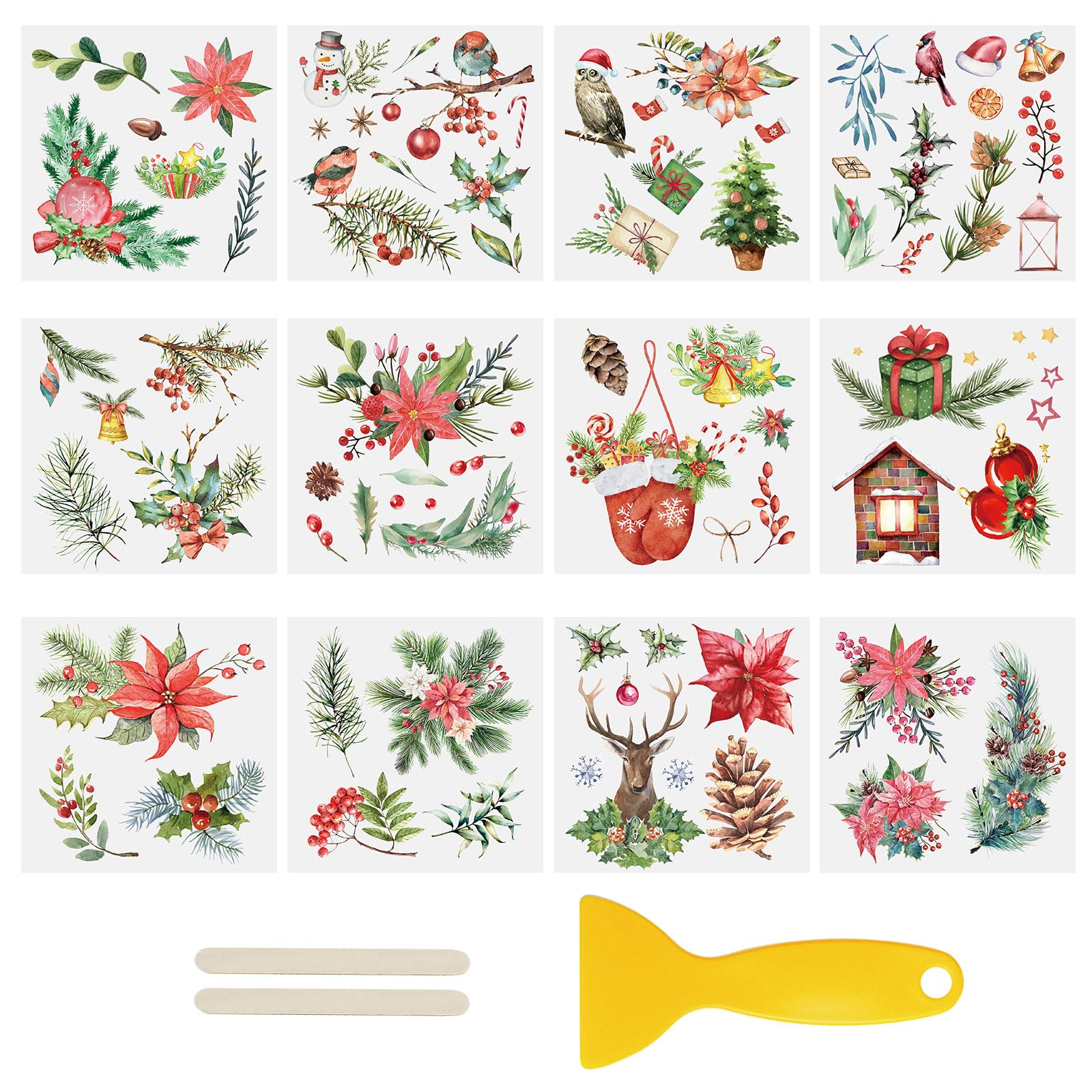 WANDIC Juego de calcomanías de transferencia para frotar, 12 calcomanías autoadhesivas de Navidad, calcomanías de muñeco de nieve para álbumes de recortes, decoración de diario, manualidades