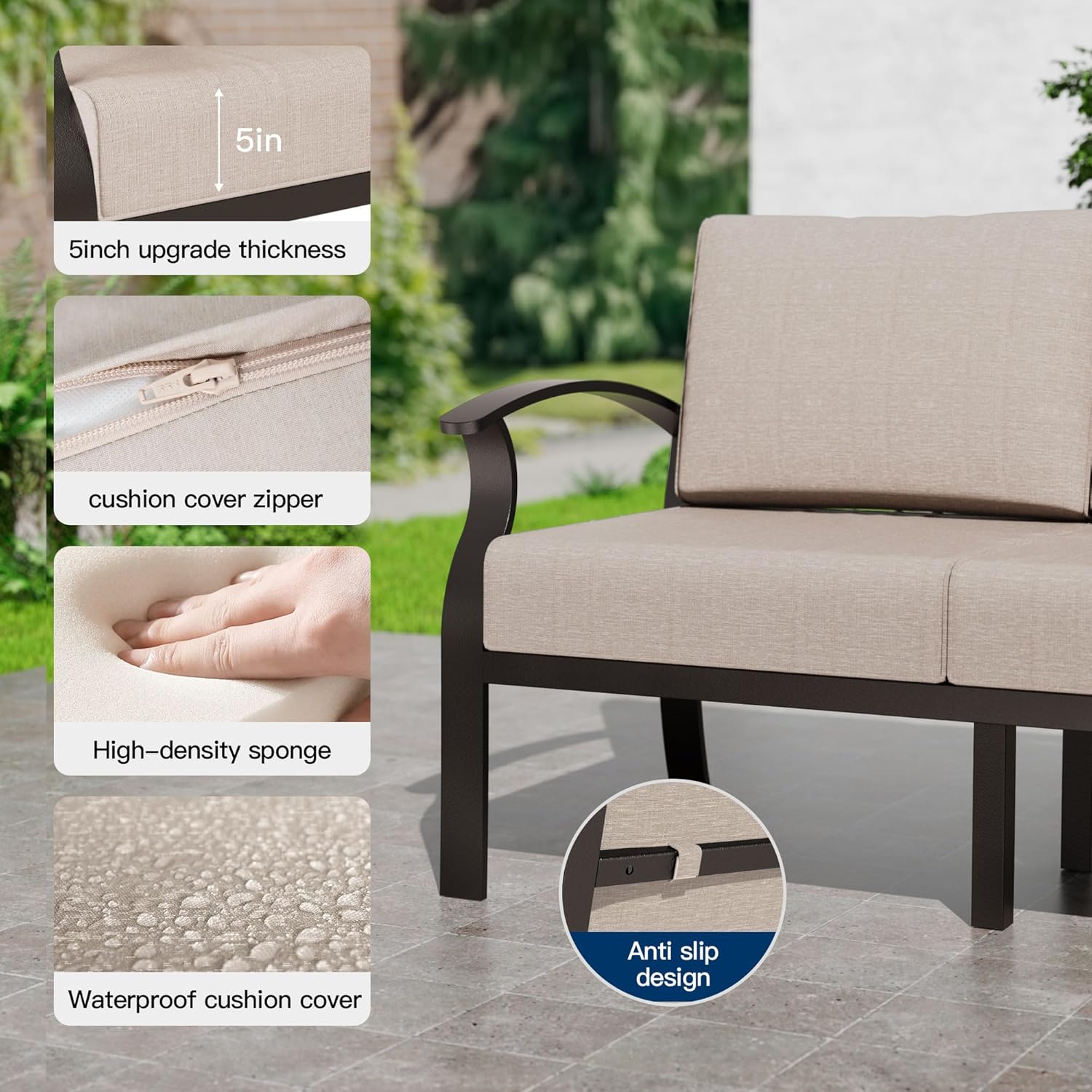 Kullavik Aluminum Patio Furniture Set,6 Pieces 7 Seat Sectional Metal Outdoor Furniture Conversation Set w/5.1" Cushions,Swivel Rocking Chairs Set,Sand