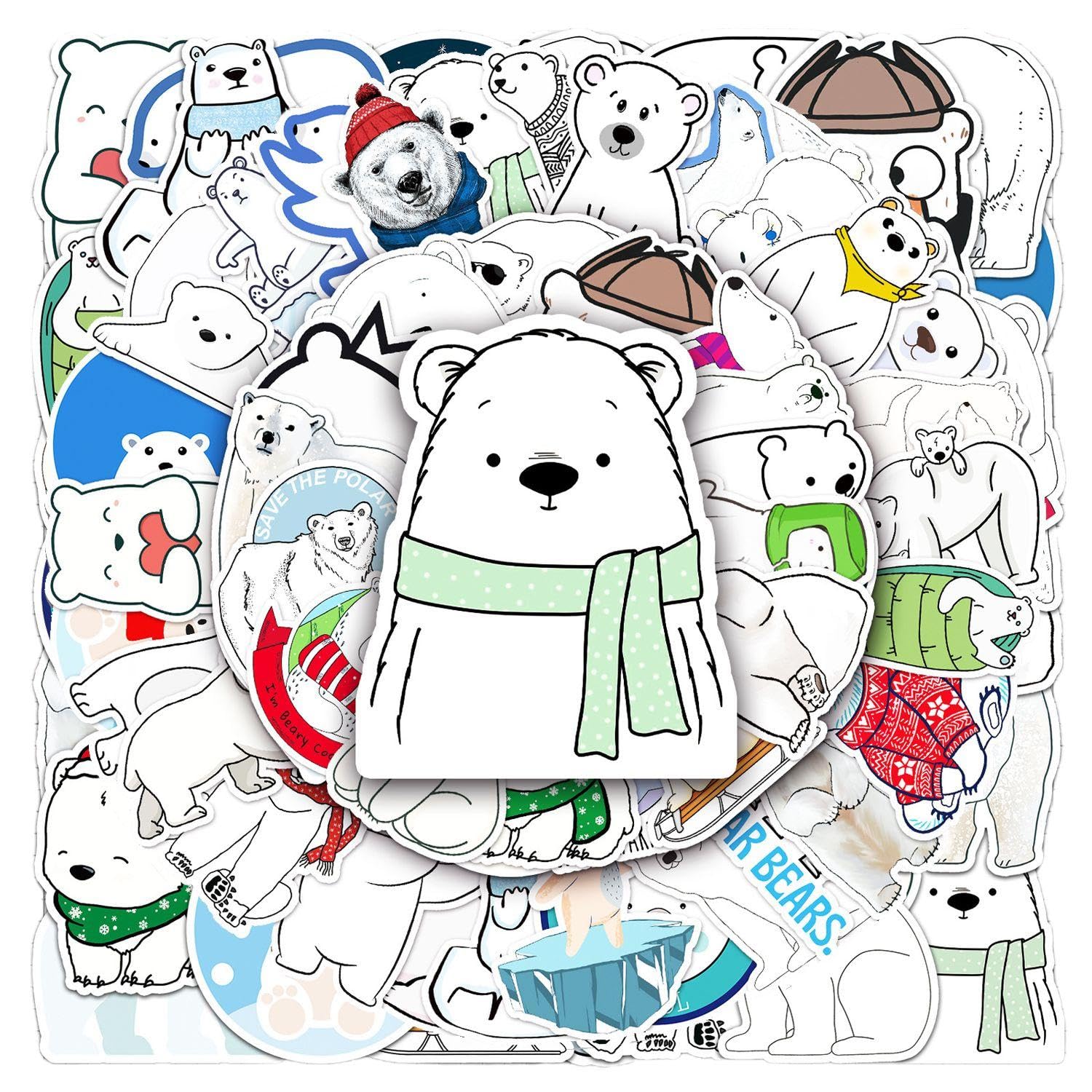 Ffdhwu Multicolor 100 Polar Bear Stickers, Cute Cartoon Stickers, Interesting Stickers That Can Be Used To Decorate Skateboards, Mobile Phone Cases, And Luggage