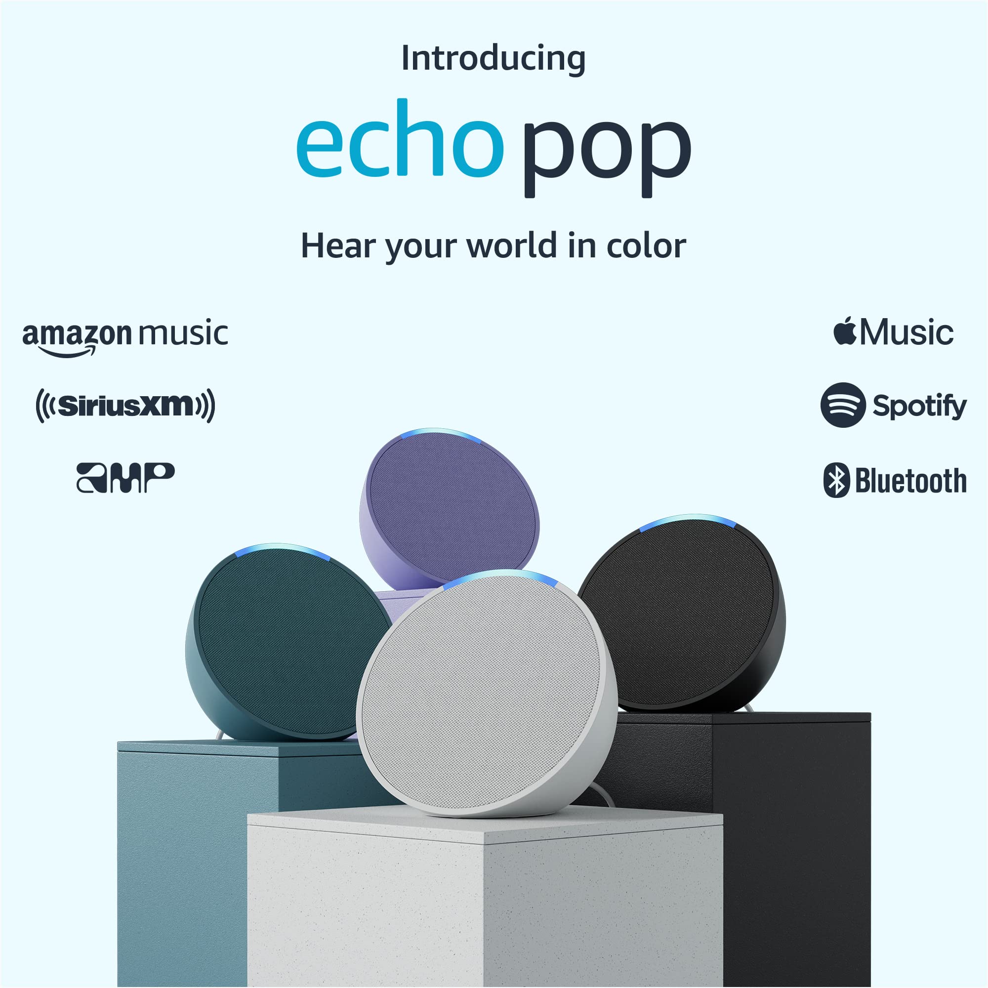 Amazon Echo Pop (newest model), Our smallest speaker, Designed for Alexa+, Fits in any room, Lavender Bloom: Glacier White Device only