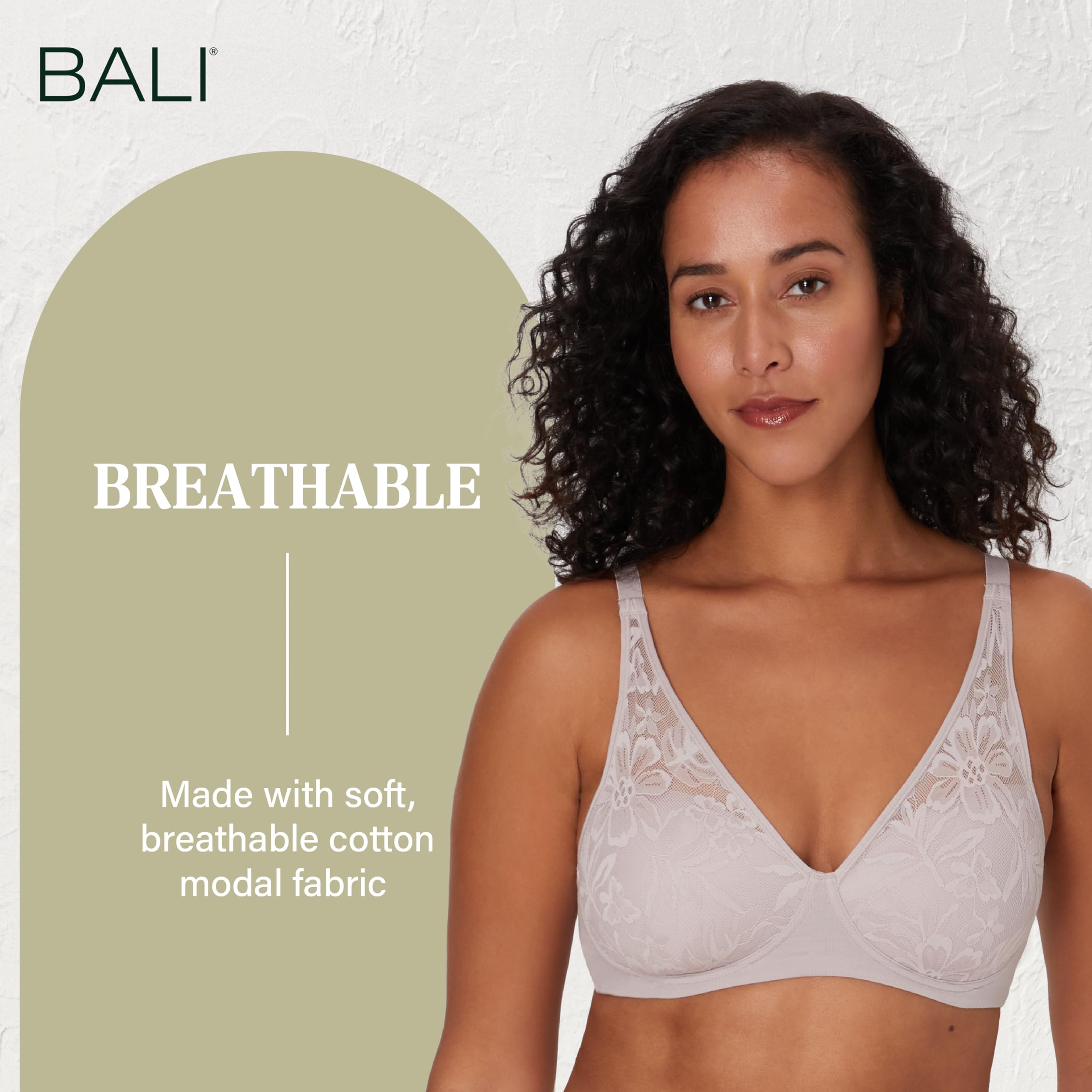 Bali Breathe Wireless Bra, Cotton Modal T-Shirt Bra, Full Coverage, Breathable, Convertible Straps Sujetador Mujer (Pack de 1)