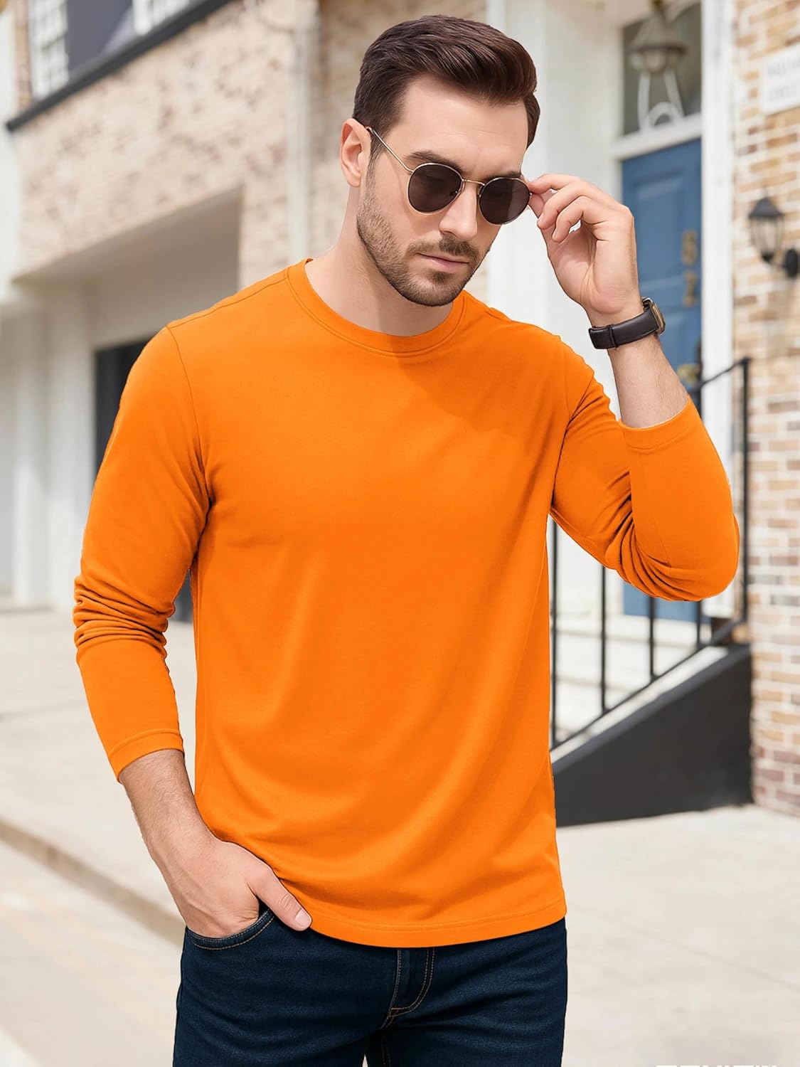 KINGFEN Men's Crewneck T-Shirt Long Sleeve Cotton Casual Pullover Basic Tee Shirts - Image 3