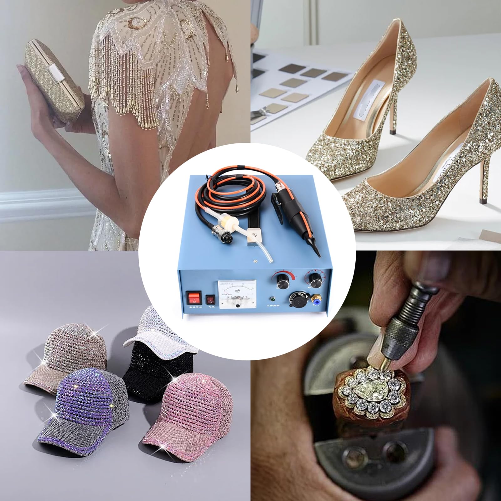 Applicatore Autoadescante a Caldo,Strumento for Applicazioni di Strass | Tempo Regolabile e 5 Livelli di Potenza,Ideale per Riparazioni di Abbigliamento e Applicazione di Strass su Abiti da Sposa