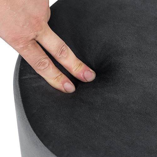 Miniatura 6 de Joveco Taburete redondo otomano, reposapiés de terciopelo con base de metal dorado, moderno taburete tapizado para sala de estar, dormitorio, gris