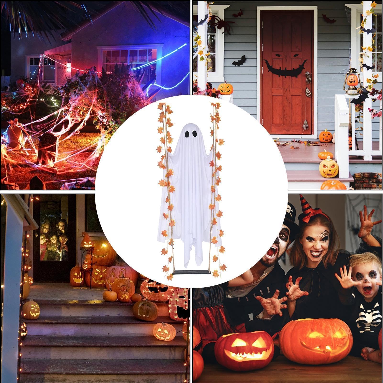 Fantasma di Halloween da Appendere su Altalena Decorazioni Esterno e Intern | Fantasma Luminoso Grande 120cm con luco LED 8 Modalità e Telecomando per Giardino Portico Albero Festa