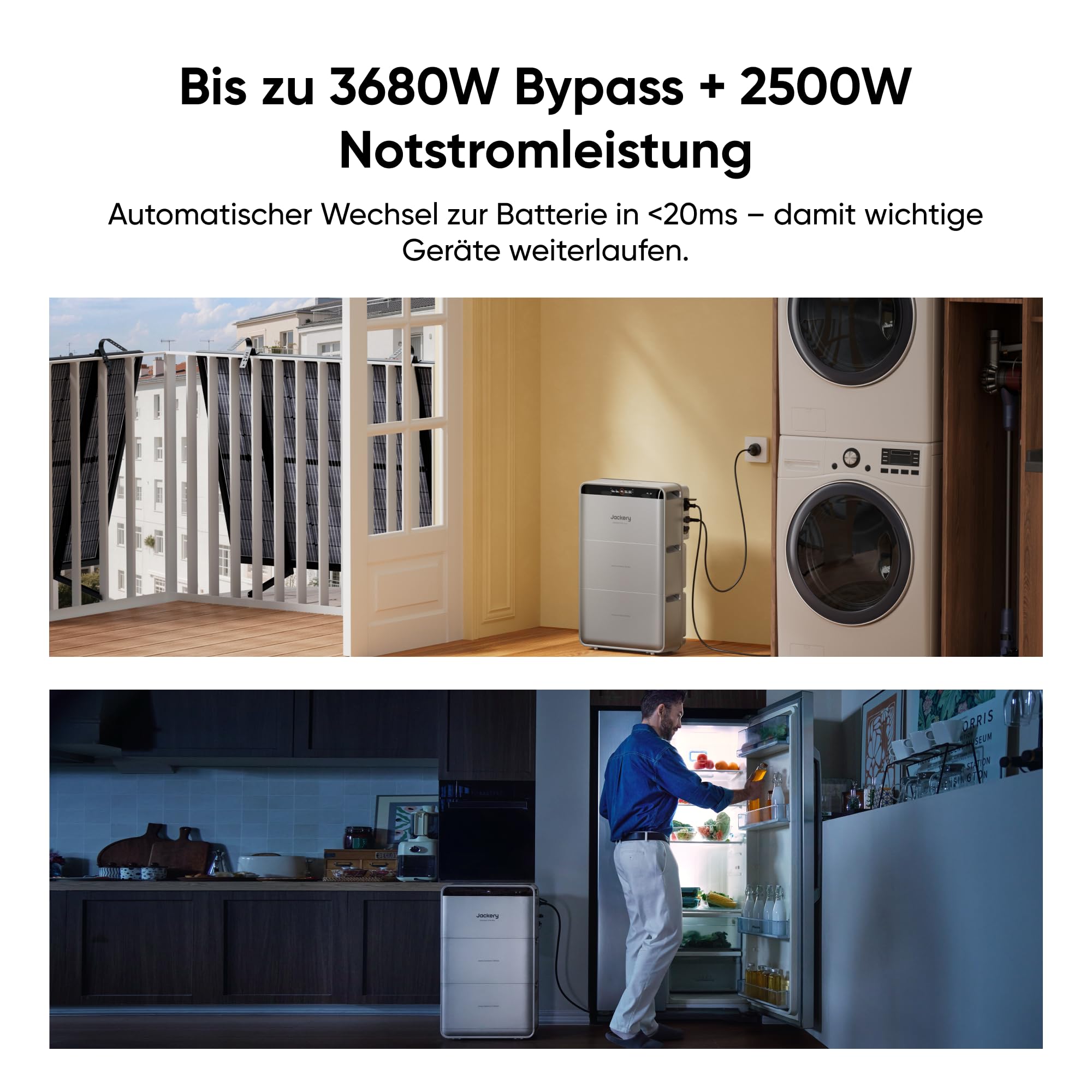Jackery SolarVault 3 Pro Max Balkonkraftwerk mit Speicher, 2500 W, 4 MPPT, 4000 W PV-Eingang, mit 4 x 500 W Solarmodulen, erweiterbar bis 15 kWh