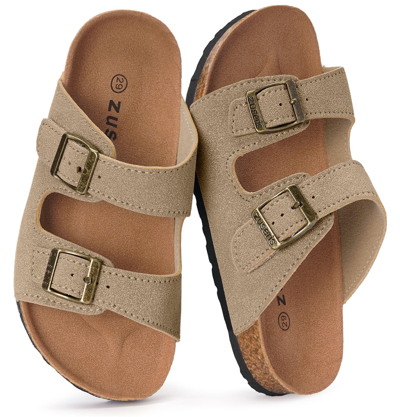 ZUSERIS Kids Toddler Sandals Boys Girls Summer Slides | Soft Cork Footbed, Non-slip,Adjustable Straps,Comfort Suede Leather,Lightweight