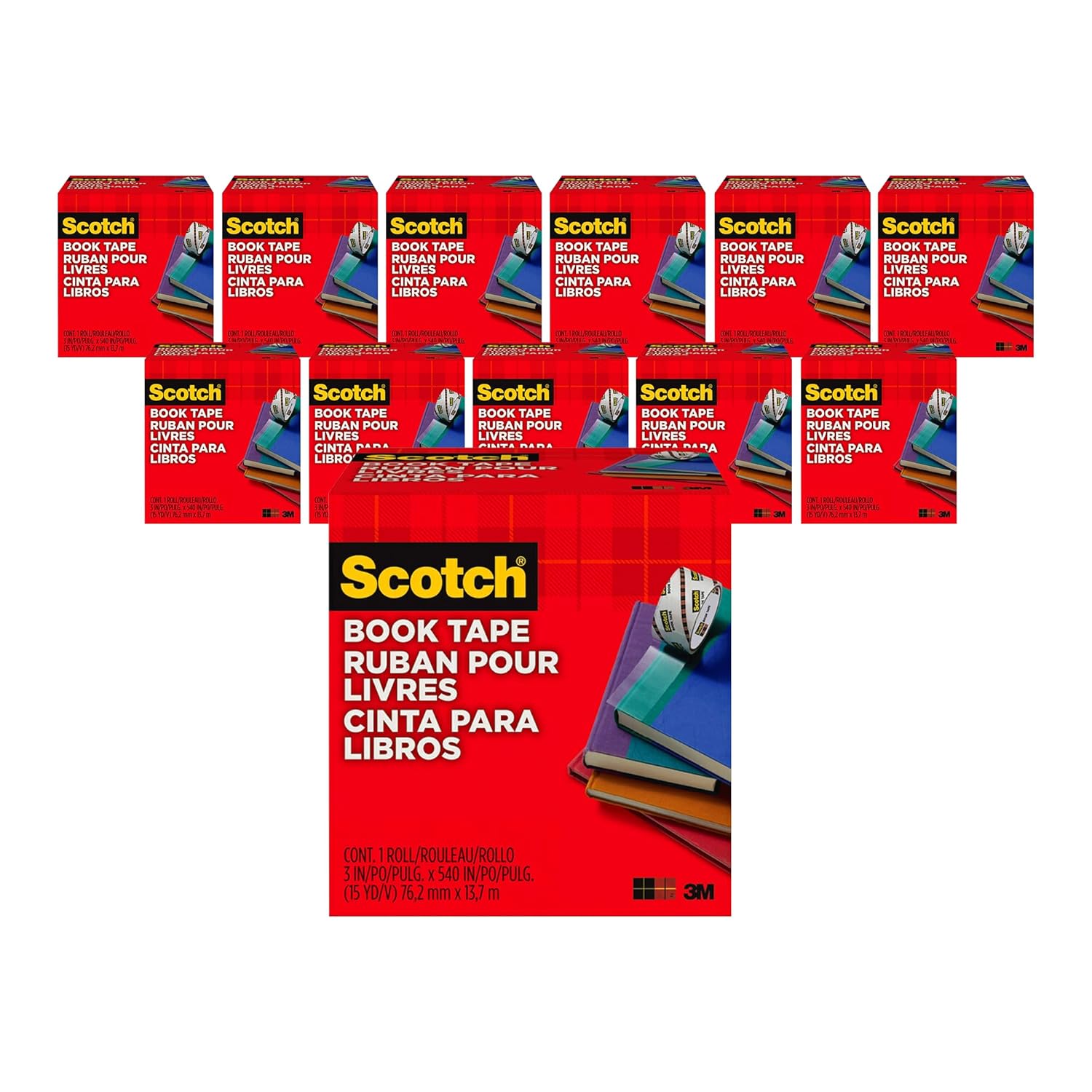3M Scotch 845 Book Tape, 3 in x 15 yd, Transparent Polypropylene, Archival Safe, Permanent Adhesive – Bulk Pack of 12 Rolls for Book Repair, Reinforcement, and Document Protection