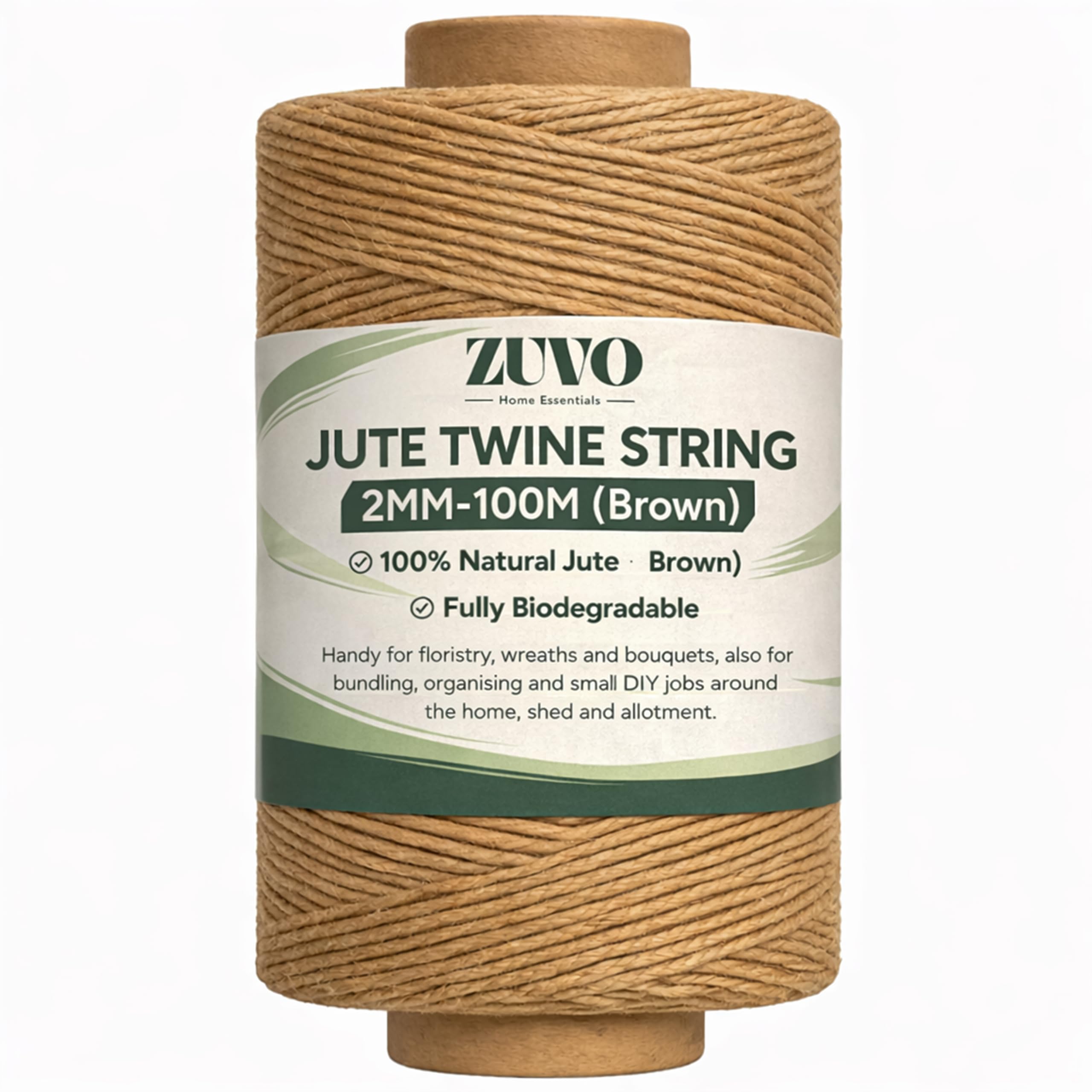 Zuvo Jute Twine 100m Brown String – Natural Garden Twine & Craft String for Plant Tying, Gift Wrapping, Floristry & DIY | 2mm 3-Ply Jute String | Strong Brown Twine