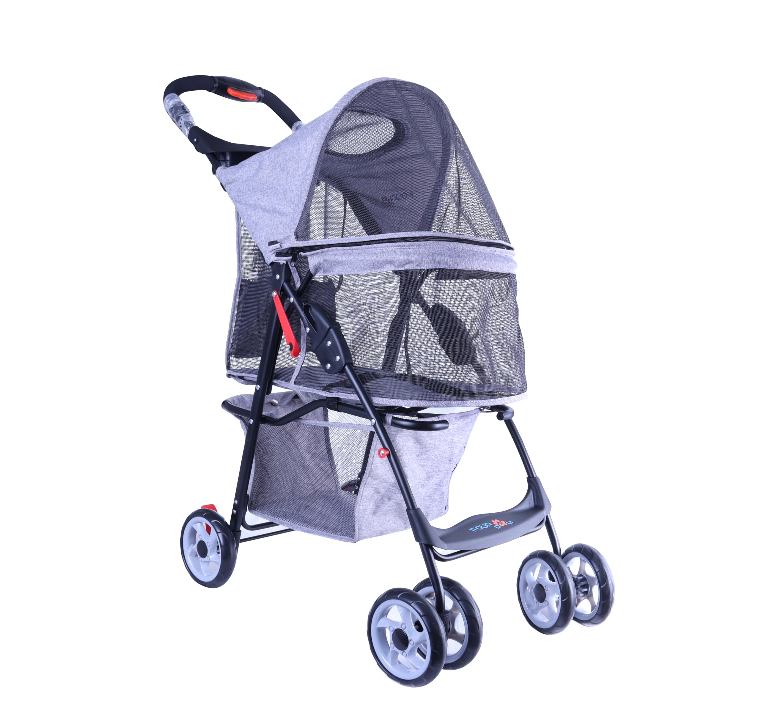 Full-Window pet Stroller 4 Wheels for Cats &amp; Dogs, with Storage Basket,Cup Holder, Travel Puppy/Cats Stroller.Gray