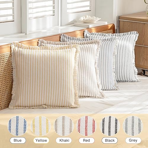 Miniatura 5 de YEENAASY Juego de 2 fundas de almohada a rayas de 20 x 20 pulgadas, fundas de almohada bohemias con borlas de flecos, almohadas decorativas de
