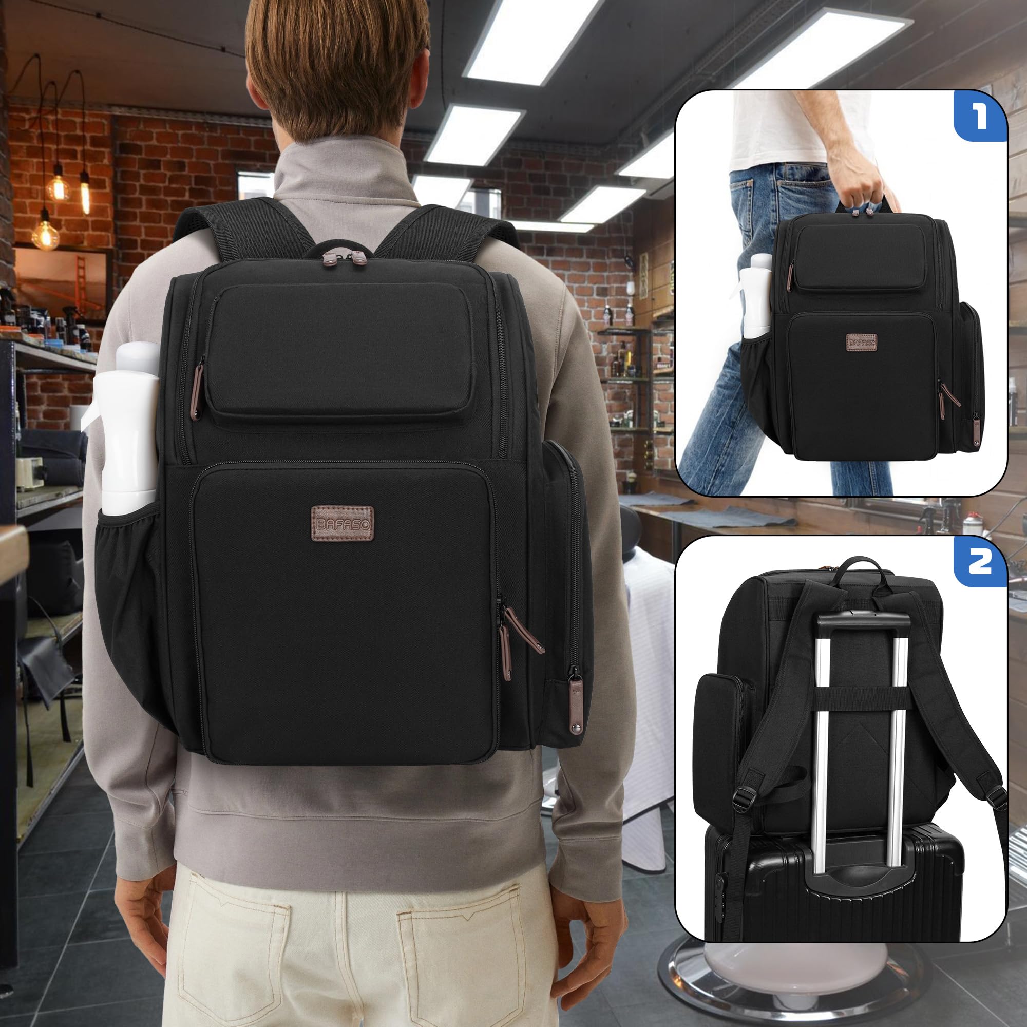 BAFASO Mochila de Peluquería Aislamiento, Bolsa de Viaje para Peluquería para Divisor Semidesmontable y Dos Bolsillos Extraíbles (Sin Accesorios), Negro