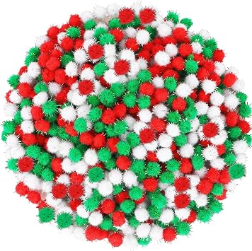SEPGLITTER Christmas Pom Poms Balls, 1000 Pieces Red Green White Glitter Pompoms Pom Poms for Crafts Making DIY Holiday Christmas Decorations Supplies 3 Colors, 1 cm