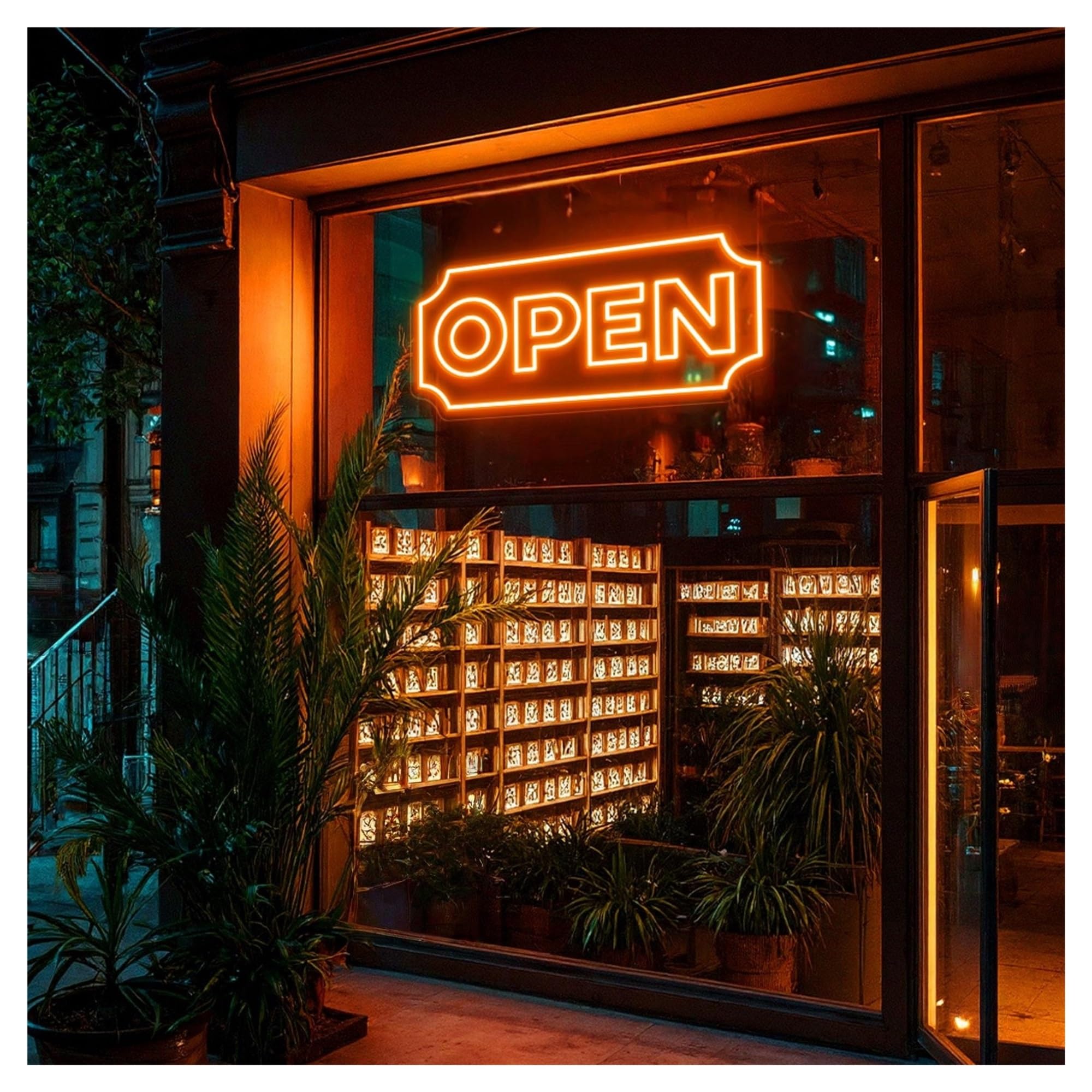 RONGCH Hanging Art Neon Signs Open Neon Sign, Suitable for Store Window Decor with Brightness Adjustable 20cmx42cm(B)