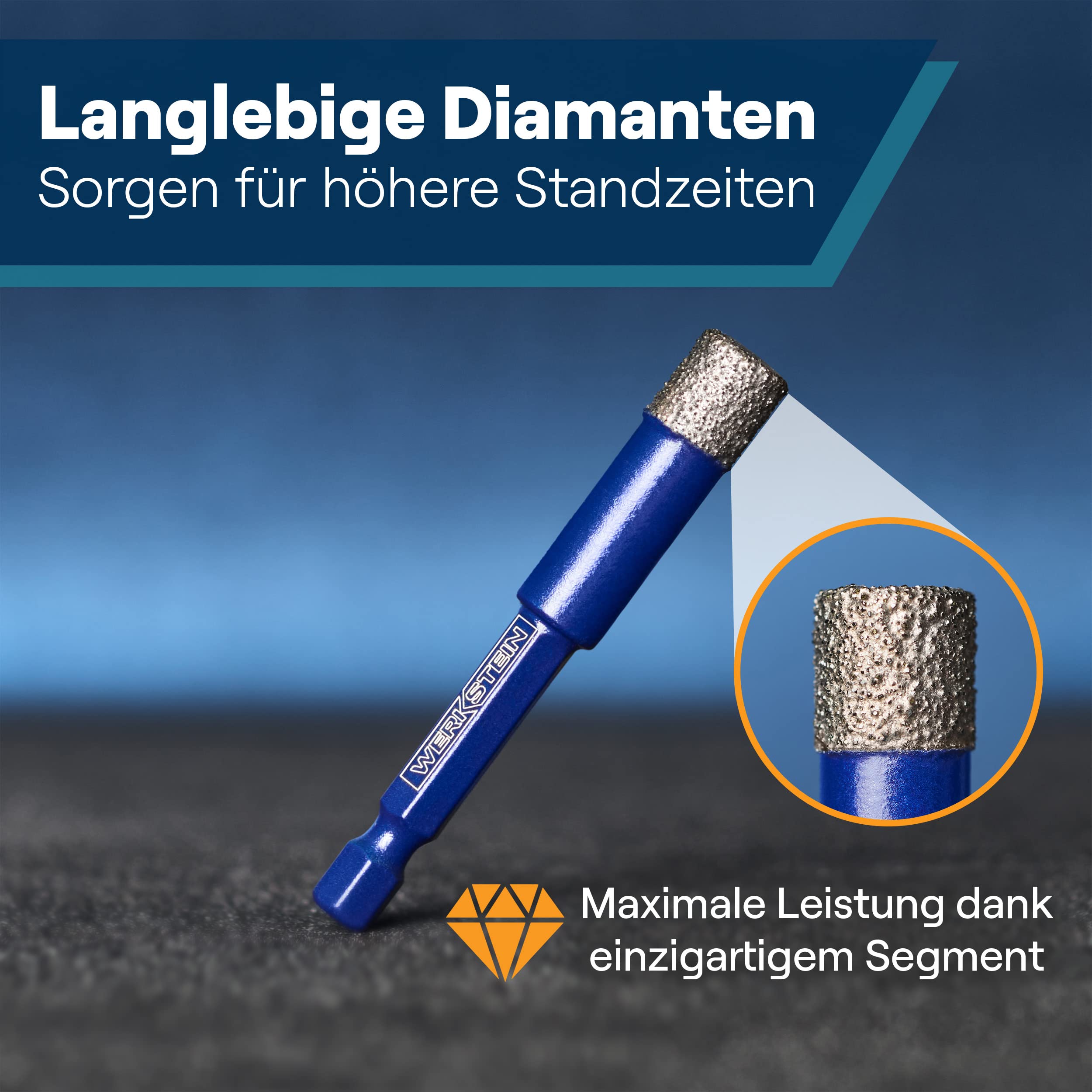 WERKSTEIN® Fliesenbohrer Set mit Diamantbohrkronen & Karbid Anbohrer [GRÖßEN 6, 8, 10 & 12 MM] - Diamantbohrer für Fliesen & Feinsteinzeug - Fliesenbohrer Set für Keramik, Granit & Naturstein