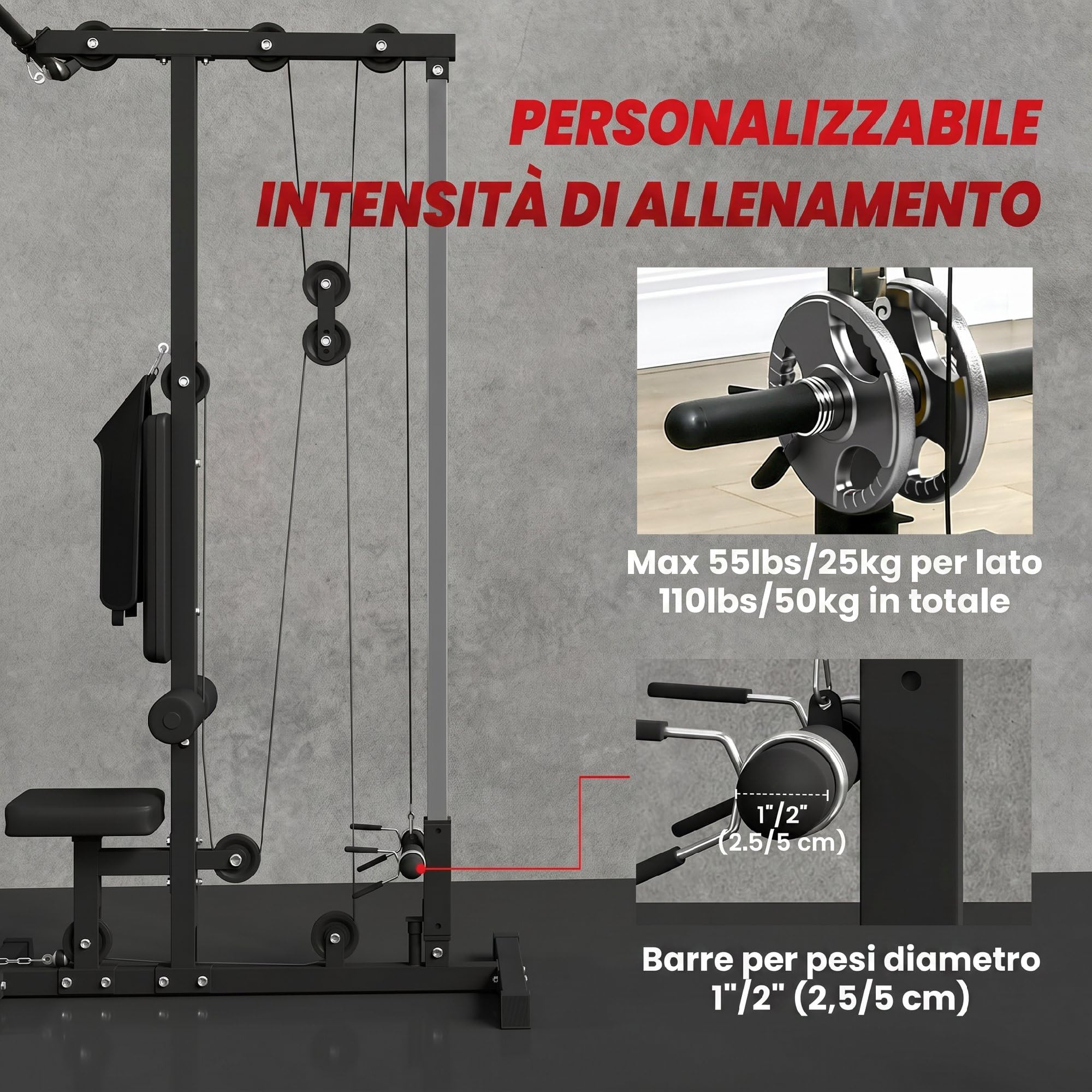 SPORTNOW Station de Musculation - Aosom.FR x FFHandball - Station à Poulie, tirage Poitrine - LAT pulldown Machine - Banc de Musculation, Haut du Corps