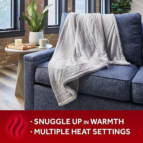 Miniatura 3 de Sunbeam Royal Ultra Rodeen - Manta personal calefactada de piel sintética blanca y gris, acogedora, ajustes de calor ajustables y manta personal con